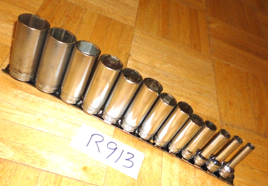 SNAP-ON TOOLS 13 PIECE 3/8 DRIVE SAE. DEEP CHROME 6 PT. SOCKET SET 1/4 TO 1 INCH