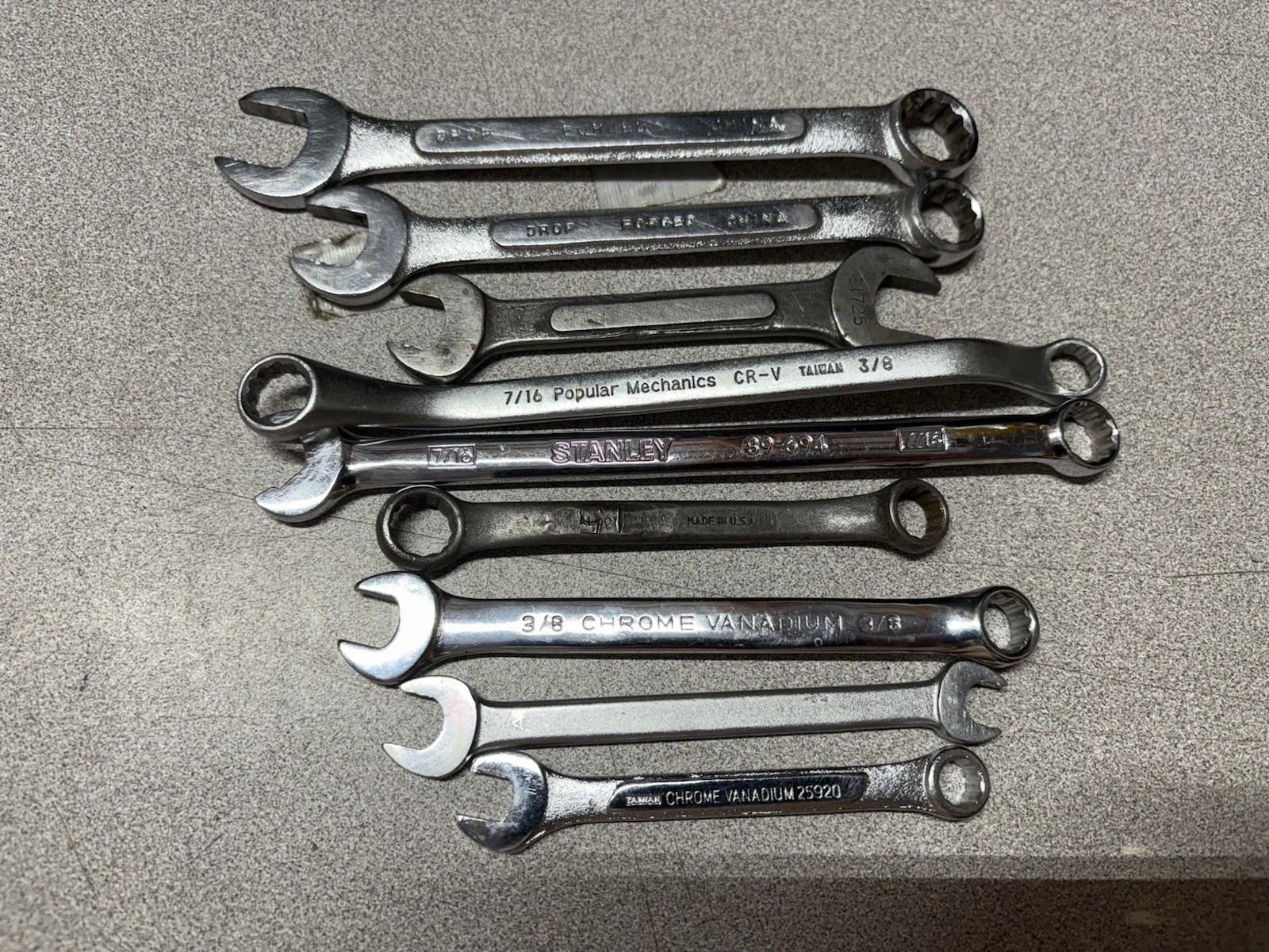 7-ASST. COMBO WRENCHES-Proto Tools 3020 5/16+PM+ACE+STANLEY 3/8-9/16” ASST. L-GN
