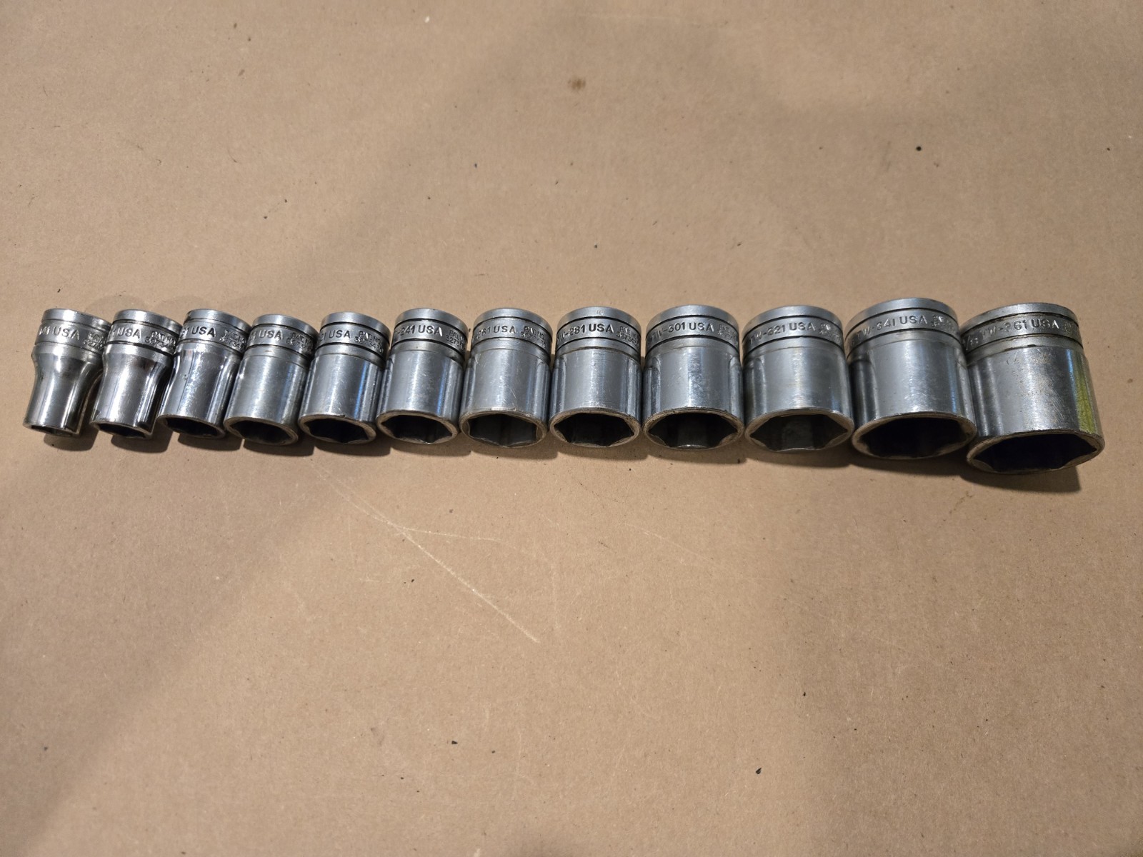 Snap On 1/2″ Drive 7/16″-1-1/8″ 6PT SAE Shallow Chrome Sockets USA Lot Of 12