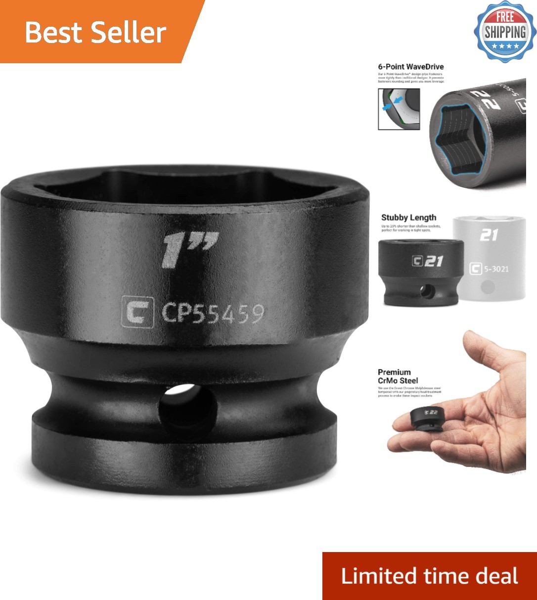 Compact 1/2 Inch Drive Stubby Impact Socket: Chrome Molybdenum Steel Strength