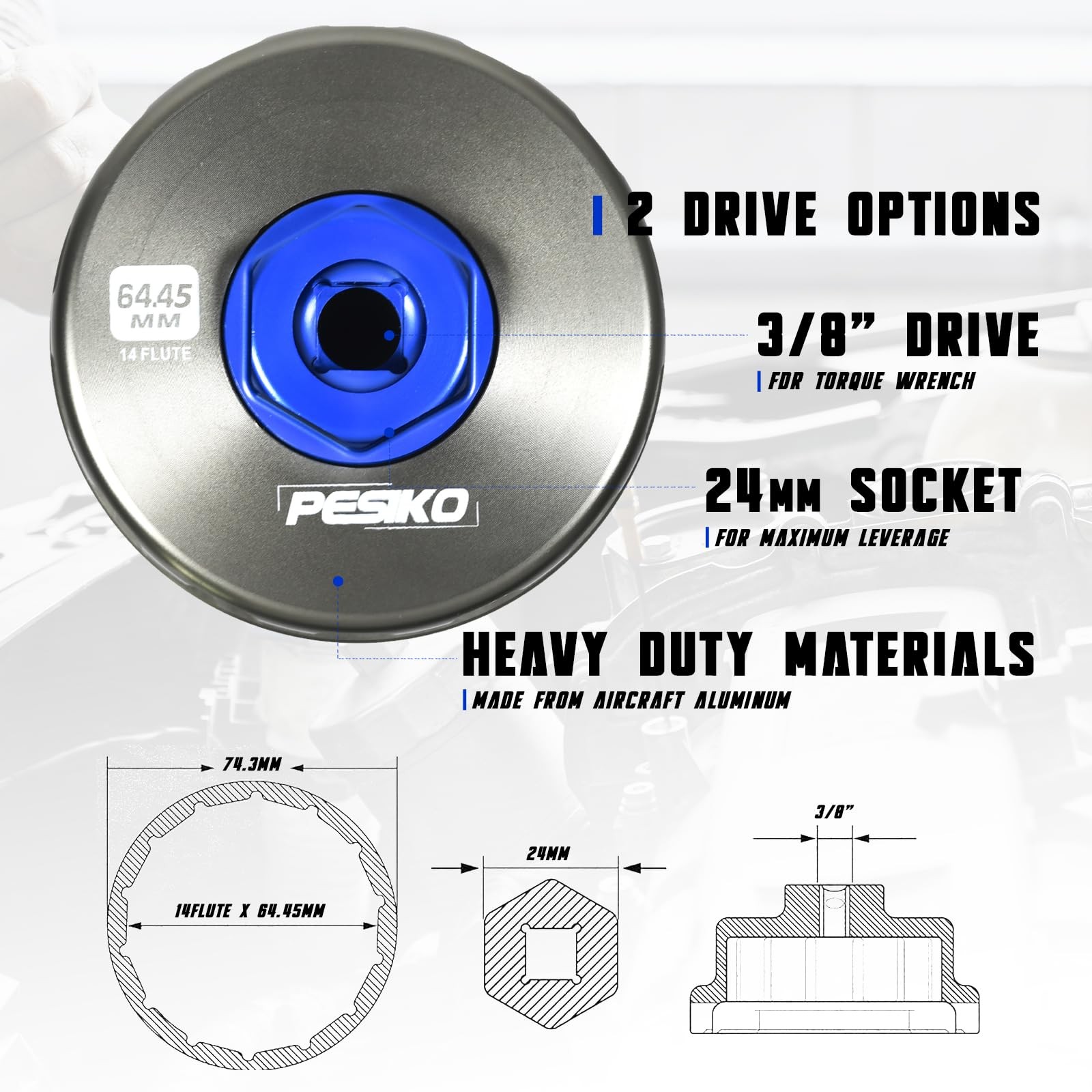 64mm Oil Filter Wrench, Drain Hose & Funnel for Toyota, Lexus, Scion Engines