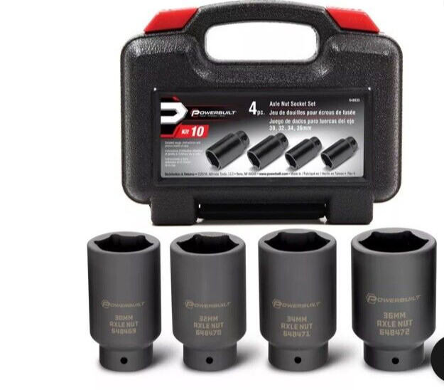 Powerbuilt Impact Socket Set 30, 32, 34, 36mm 1/2″ Dr 6 point 4 Piece Axle Nut