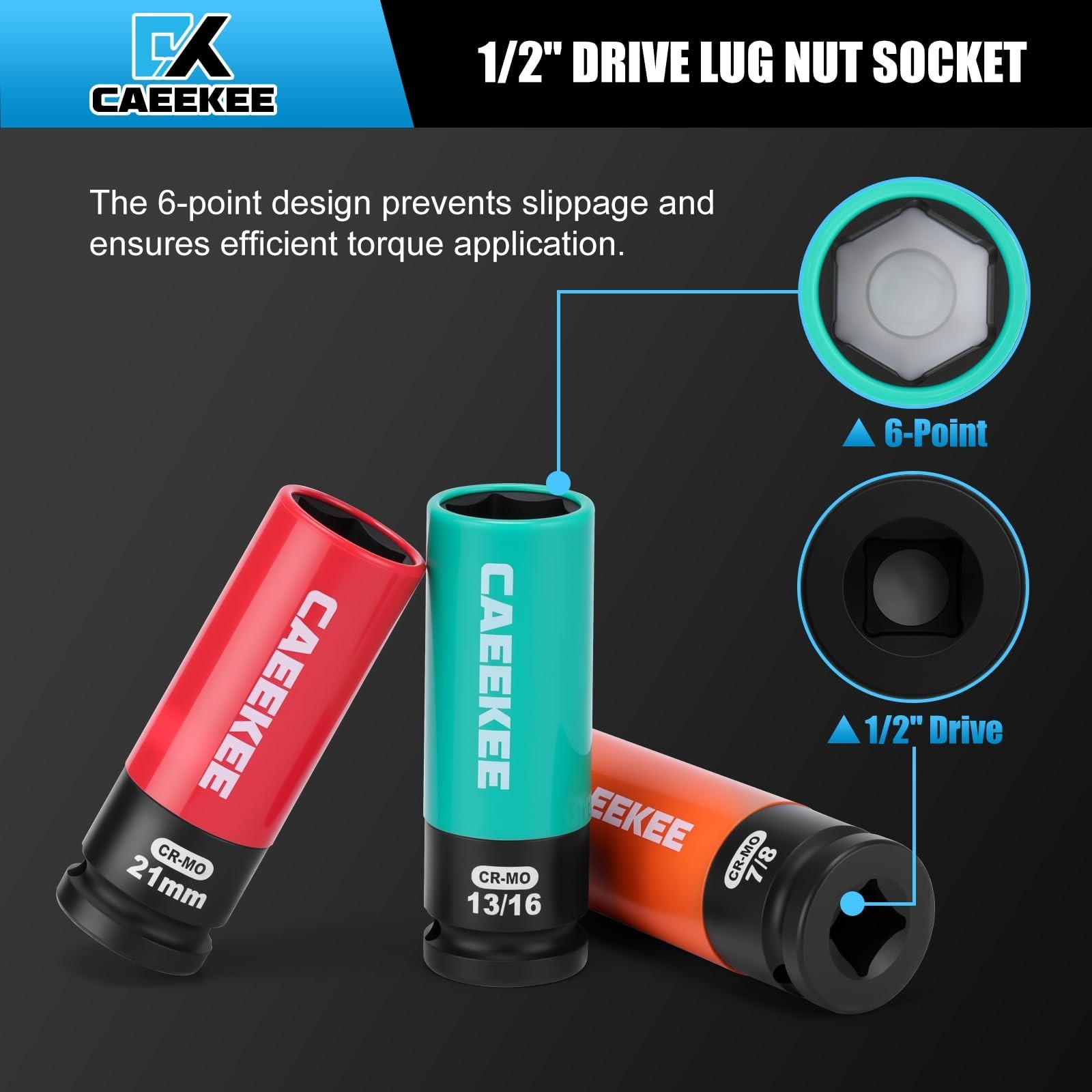 8PCS 1/2″ Drive Lug Nut Impact Socket Set, Thin Wall Wheel Protector, Metric & S