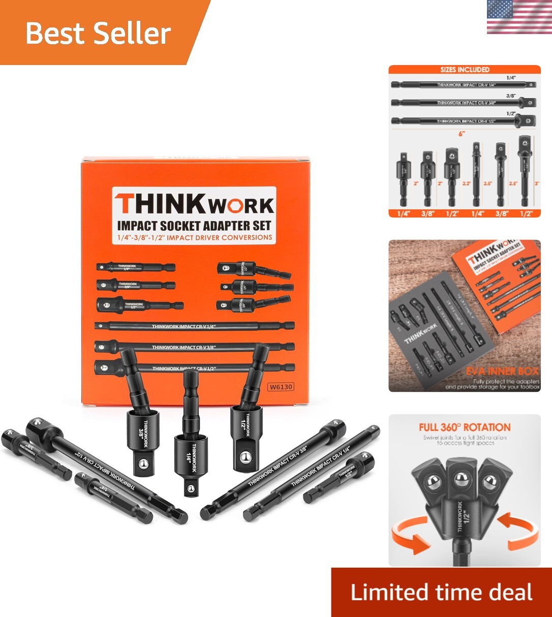 Premium 9-Piece Impact Socket Adapter Set – Chrome Vanadium Steel Durability