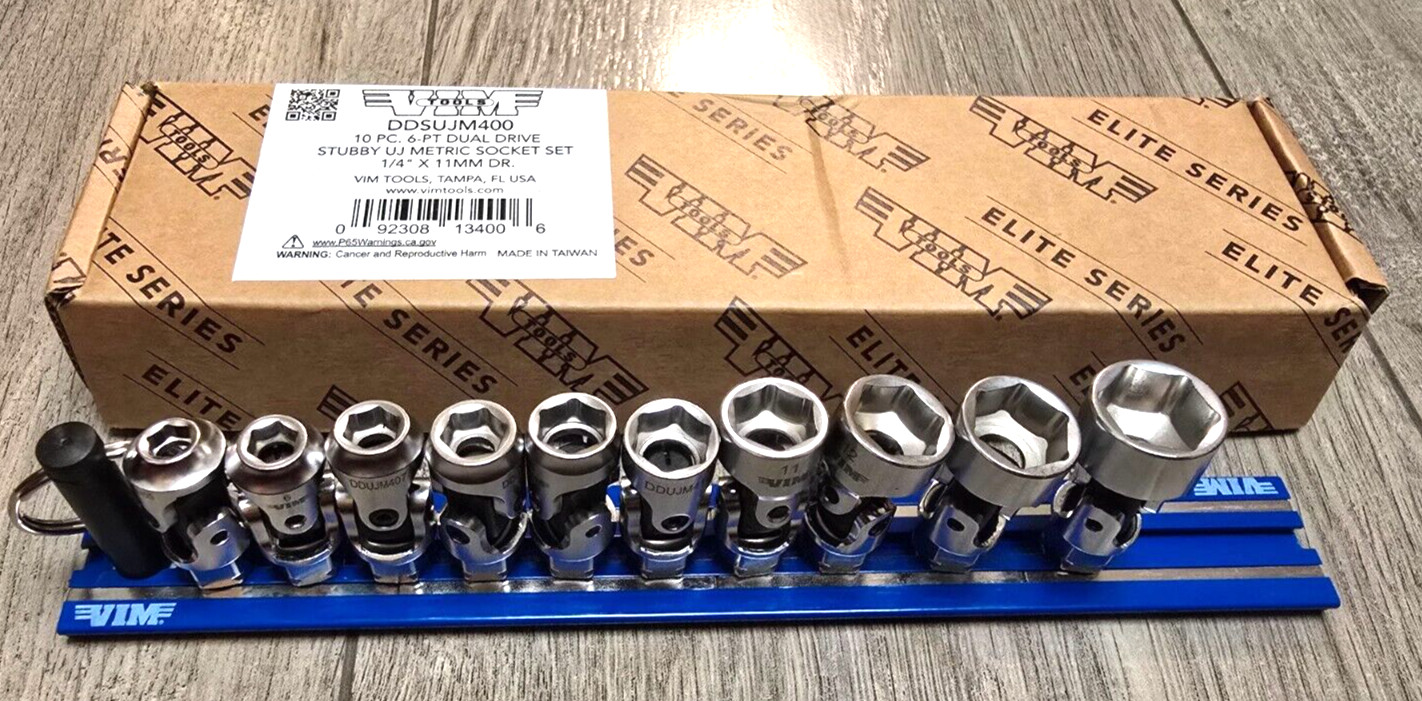 Vim Tools 1/4″ / 11mm Dual Drive Metric Flex / Universal Socket Set #DDSUJM400