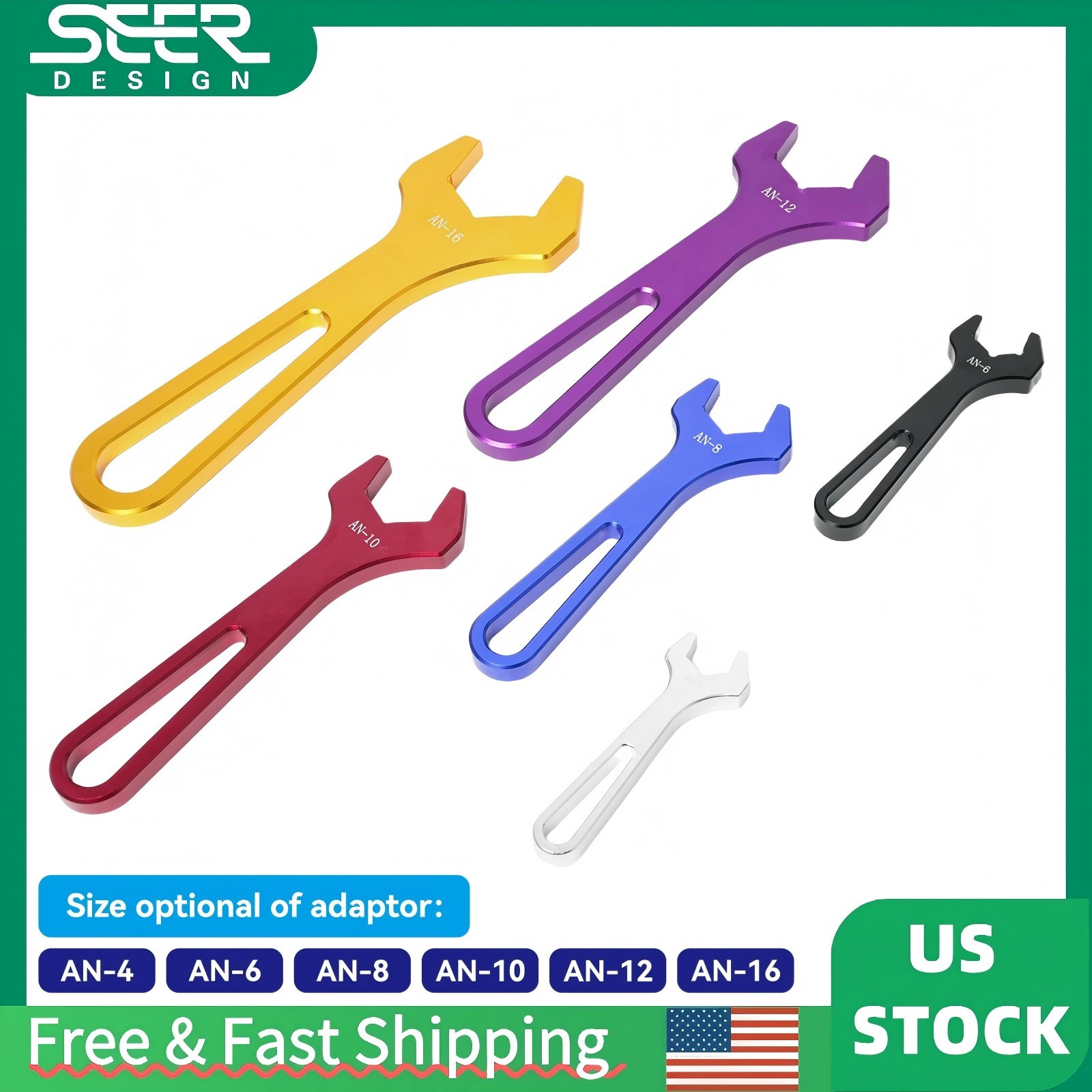 AN Fitting Wrench Set AN4 AN6 AN8 AN10 AN12 AN16 Aluminum Spanner Hose End 6 PC