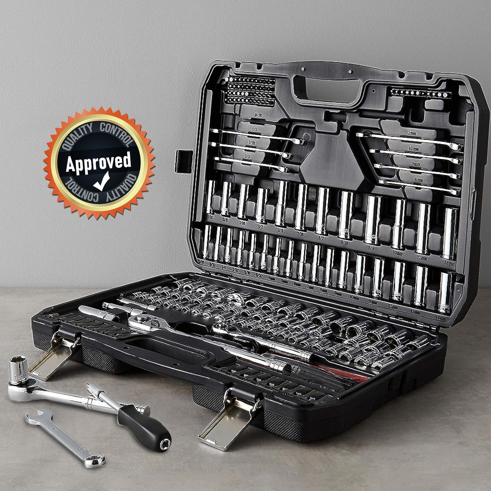 201-Piece Mechanic Socket Tool Set – SAE & Metric, Chrome-Vanadium Steel, Portab