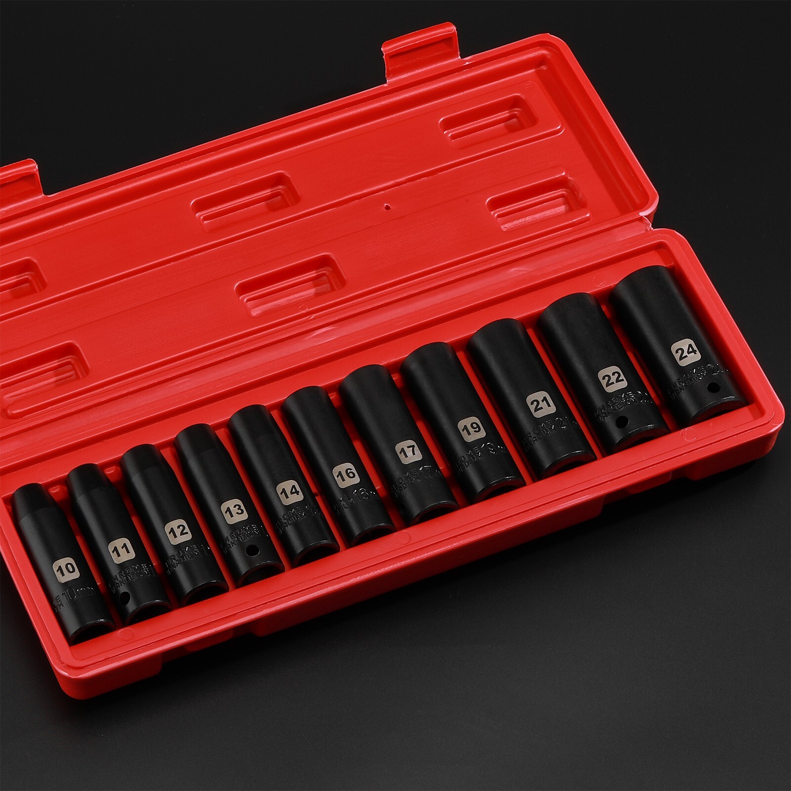 11 Pieces 1/2-Inch Drive Deep Metric Impact Socket Set, 6-Point, 10mm – 24mm