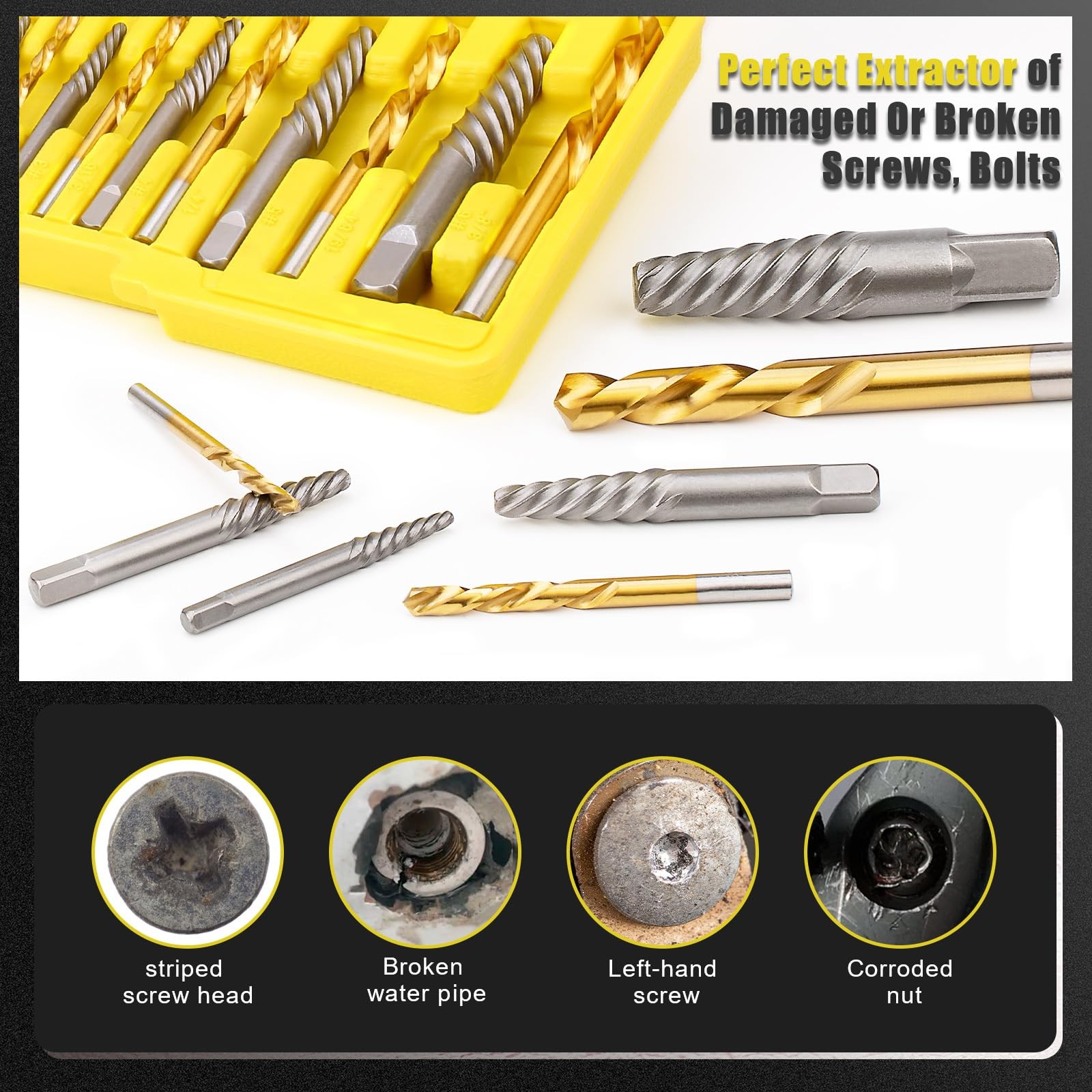 Topec 18PCS Screw Extractor Set with Left Hand Drill Bits for Broken Bolts