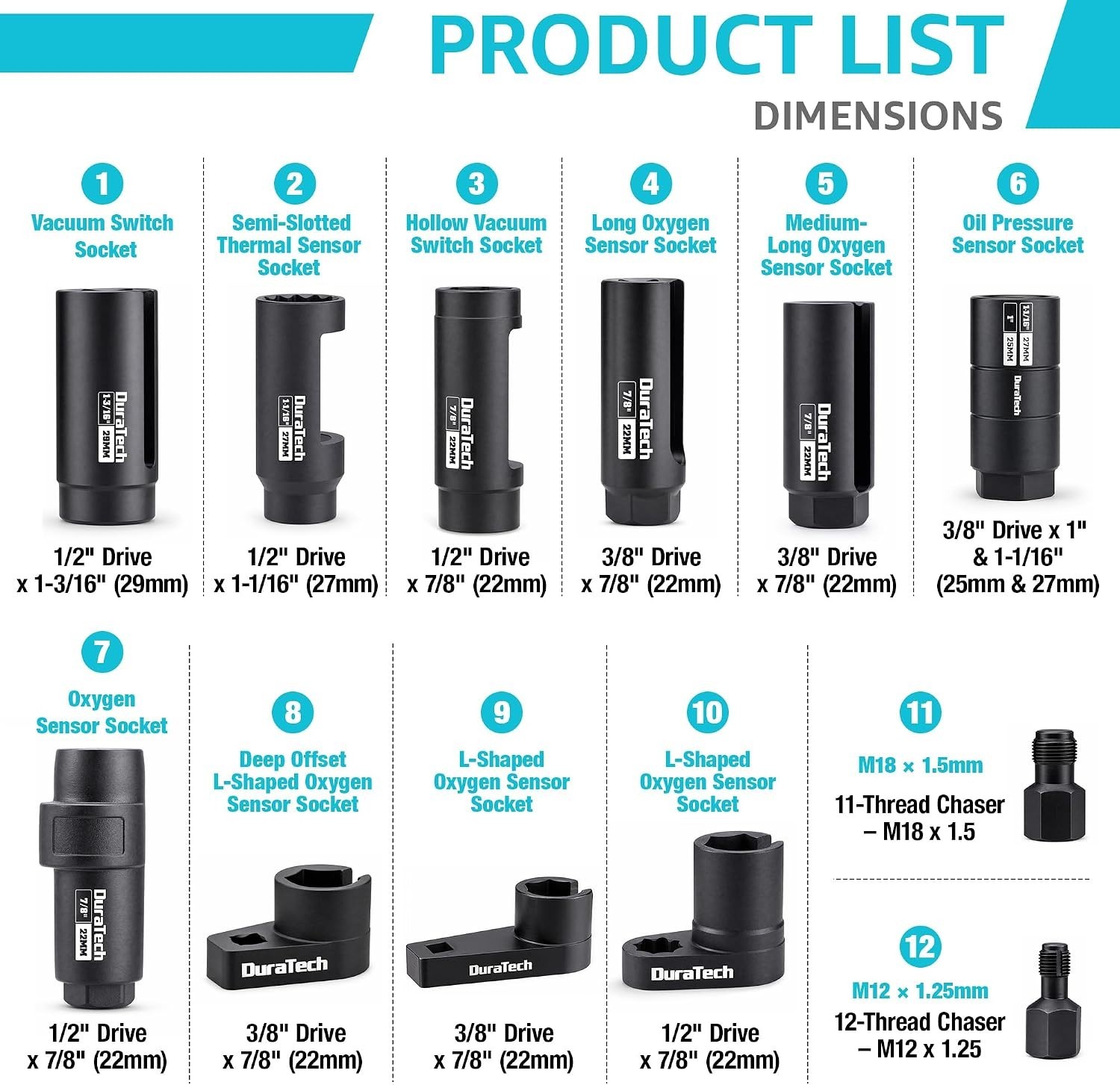 Precision Oxygen Sensor Socket Set with Black Phosphating