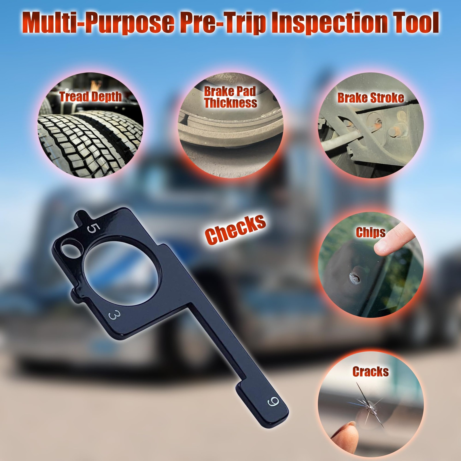 4-in-1 Truck Pre-Trip Inspection Tool for Brakes Tires & Windshield