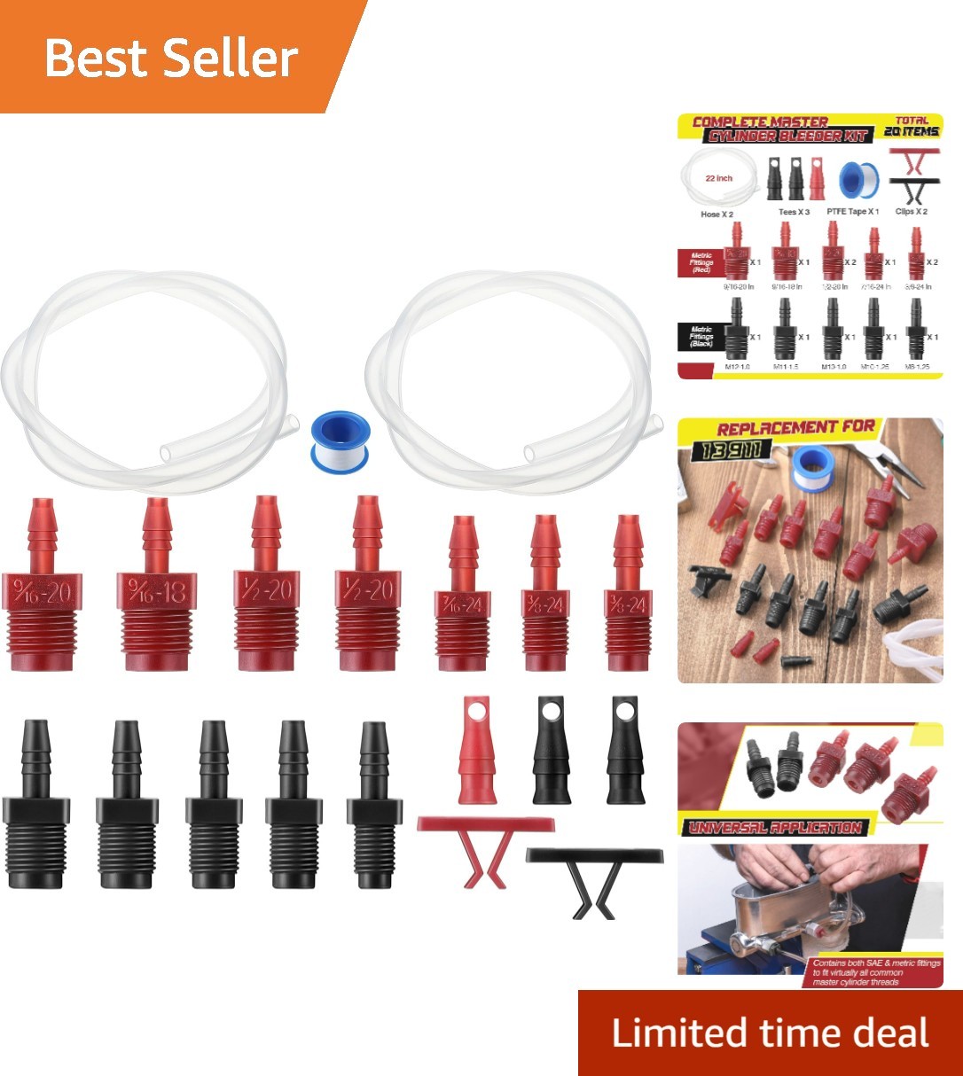 Durable Brake Master Cylinder Bleeder Kit with Clear Hose & 20 Adapters Included