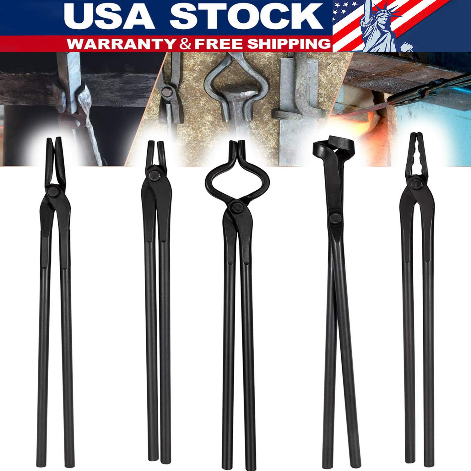 Knife Making Tongs Blacksmith Bladesmith Tong Set Vise Anvil Forge Tools 5PCS
