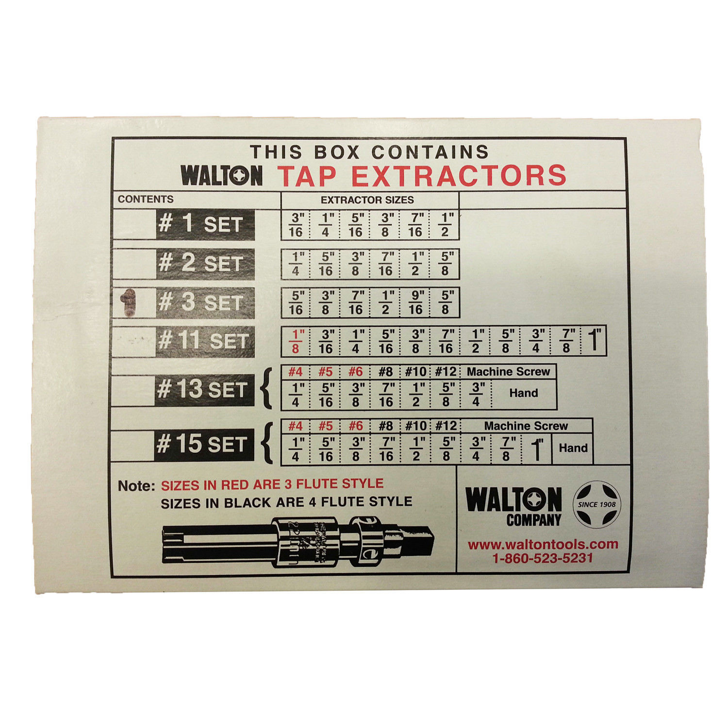 Walton 18003 6 Piece 4 Flute Tap Extractor Set FREE Shipping