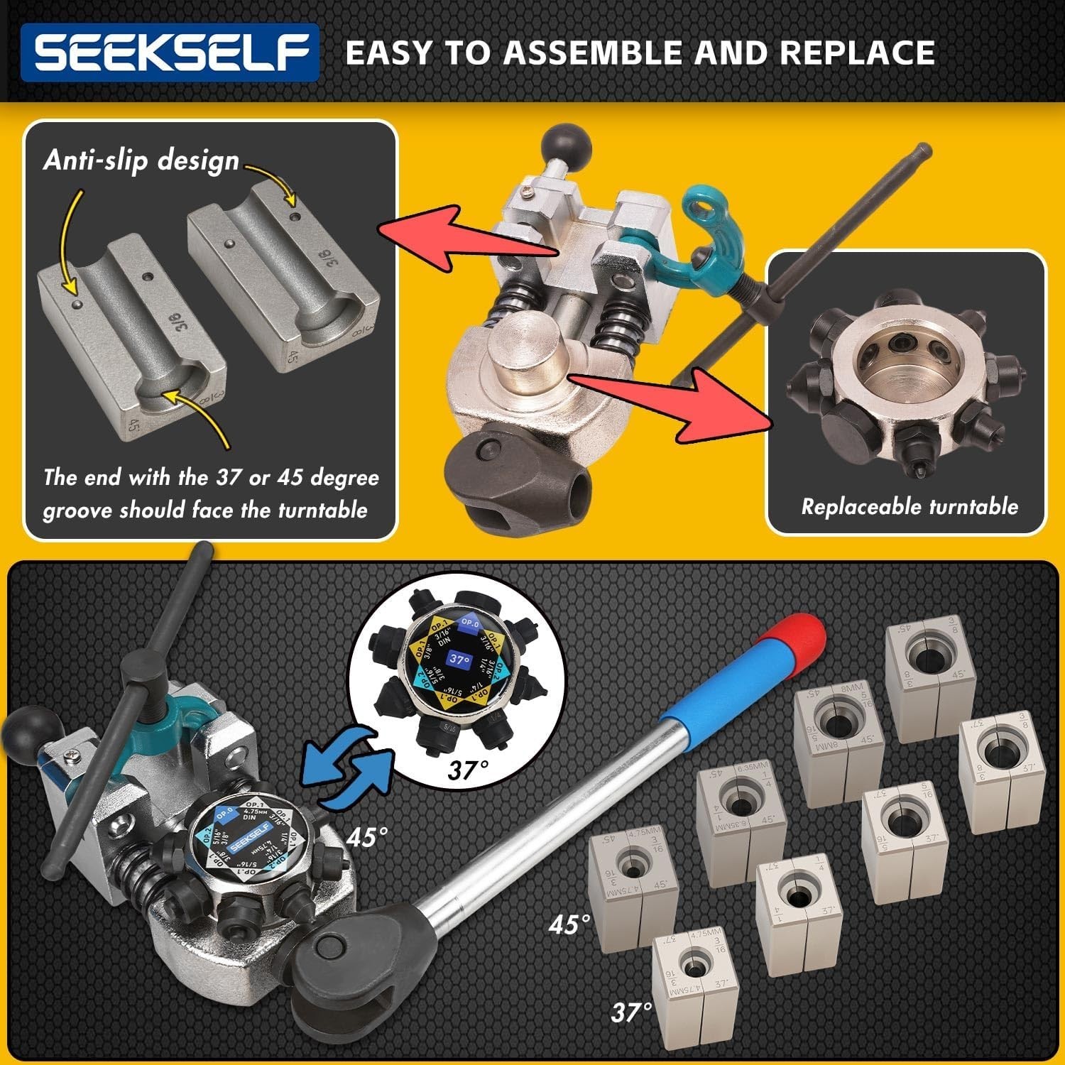 Professional Brake Line Flaring Tool Kit for 45 & 37 Degree Single, Double and B