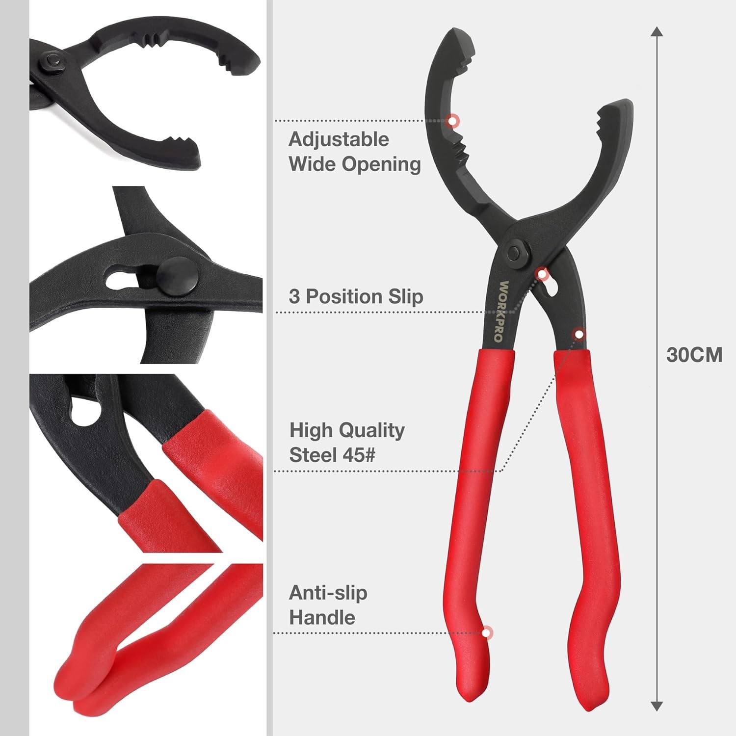 Compact 12″ Oil Filter Pliers with Soft Red Grips – Mechanic’s Essential Tool