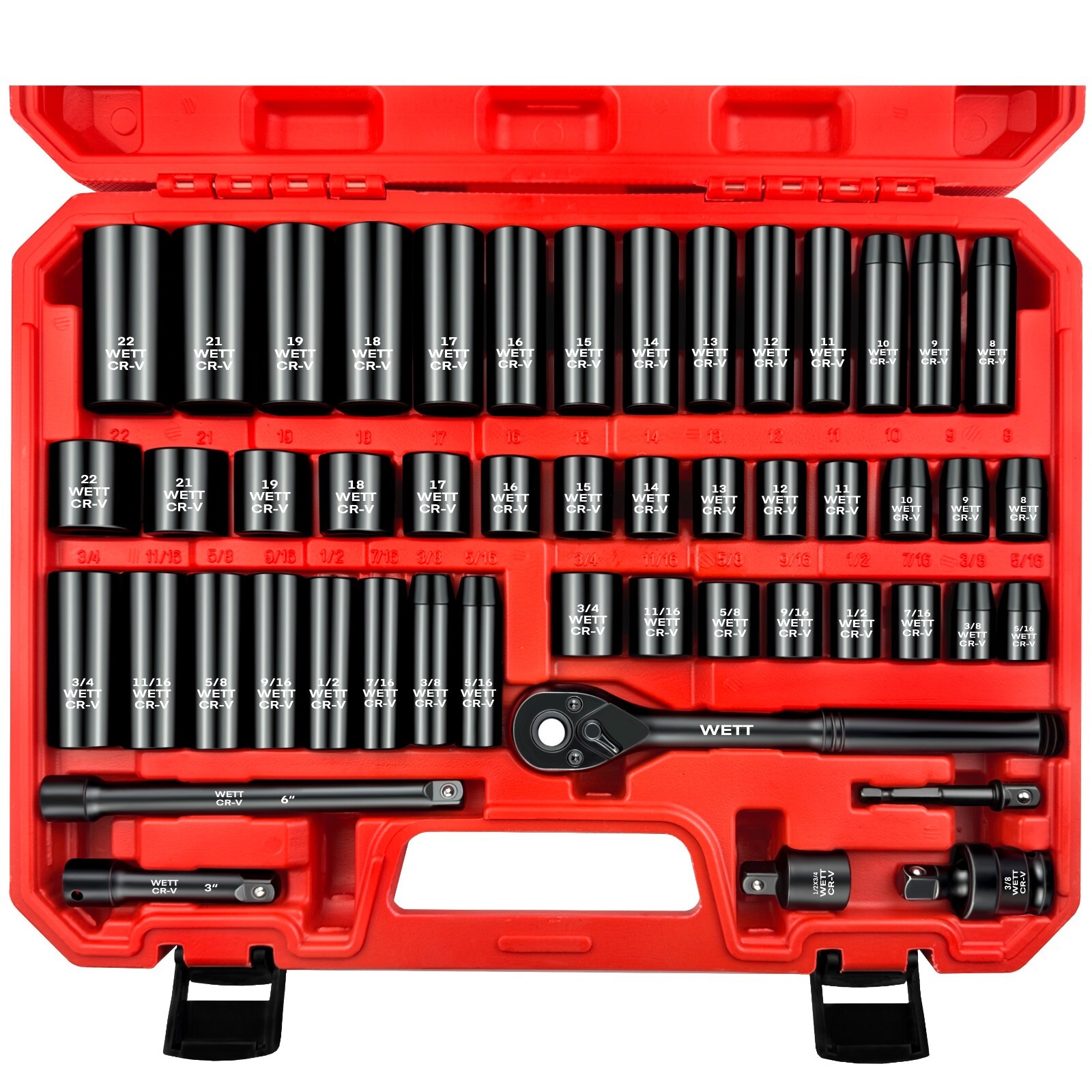 3/8″ Drive Impact Socket Set, 50Pcs SAE/Metric, Deep/Shallow Sockets
