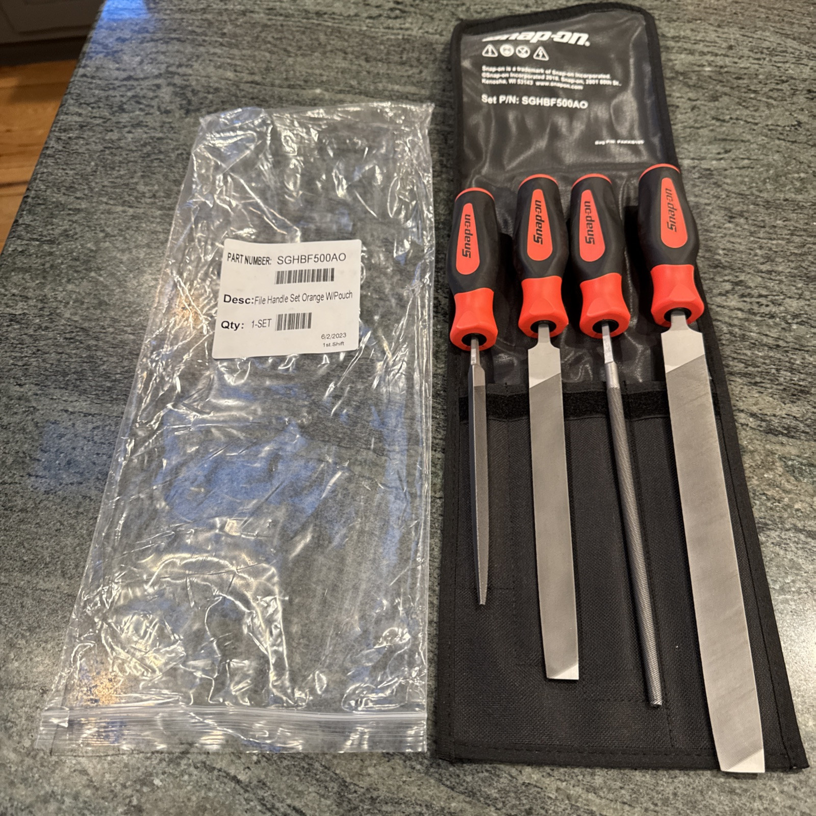 snap on sghbf500ao orange 4 pc file handle set with pouch new