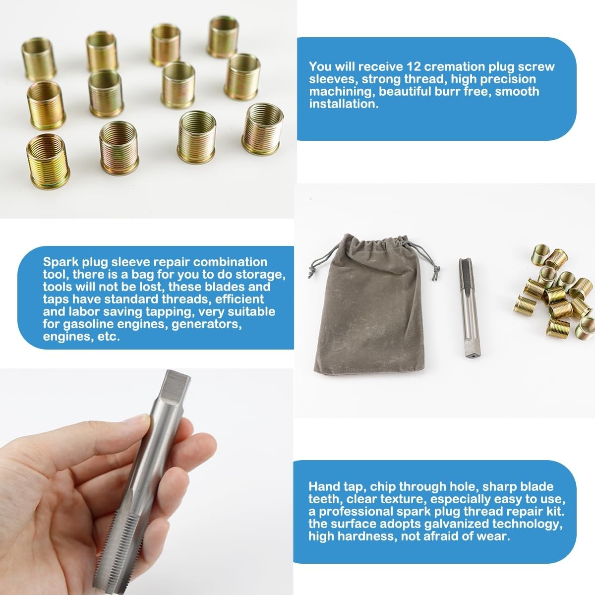 M14x1.25 & M16x1.25 Spark Plug Thread Repair Tool Set – High Speed Steel Taps &