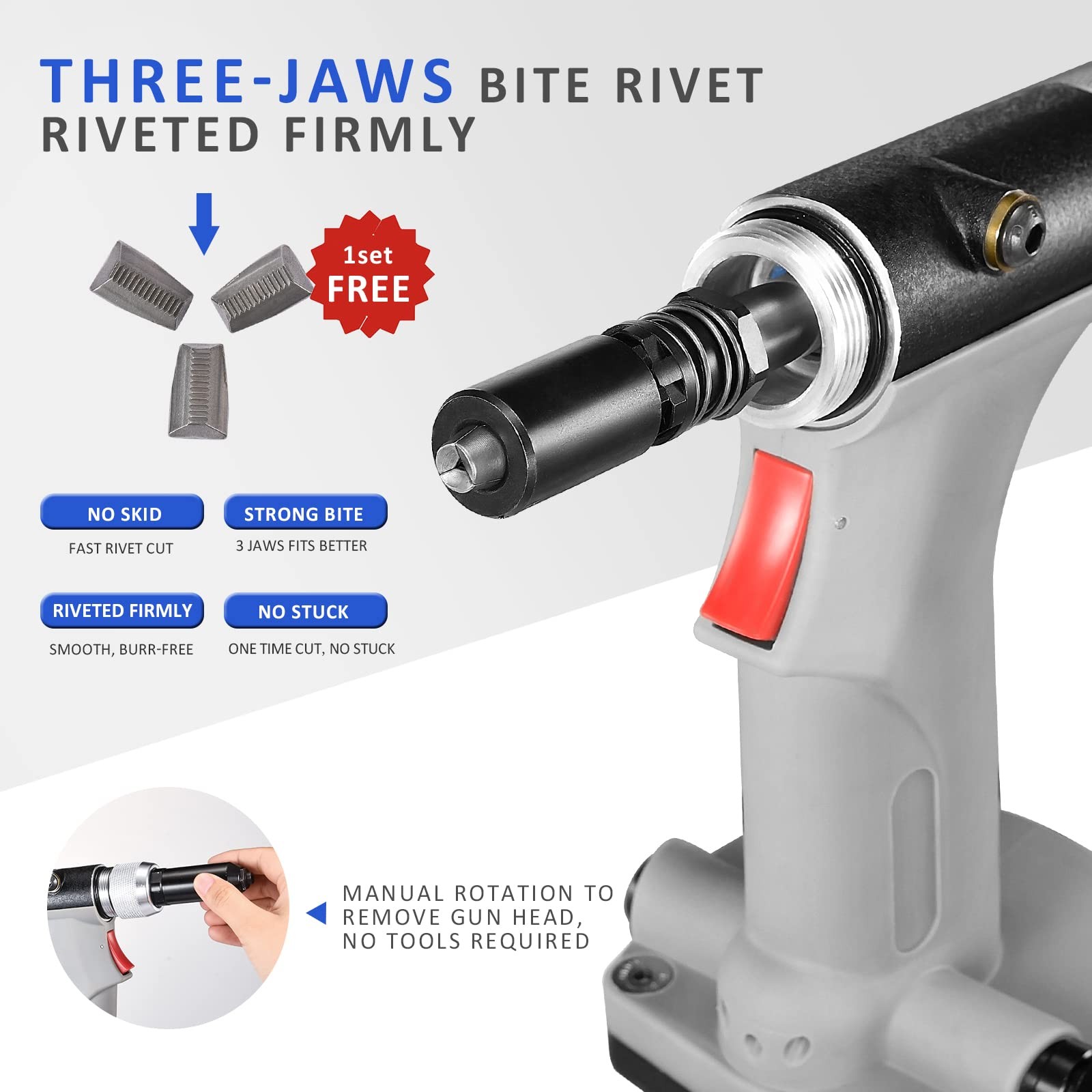 KIARUO Pneumatic Rivet Gun 3/16″ 5/32″ 1/8″ S50 General Model, grey