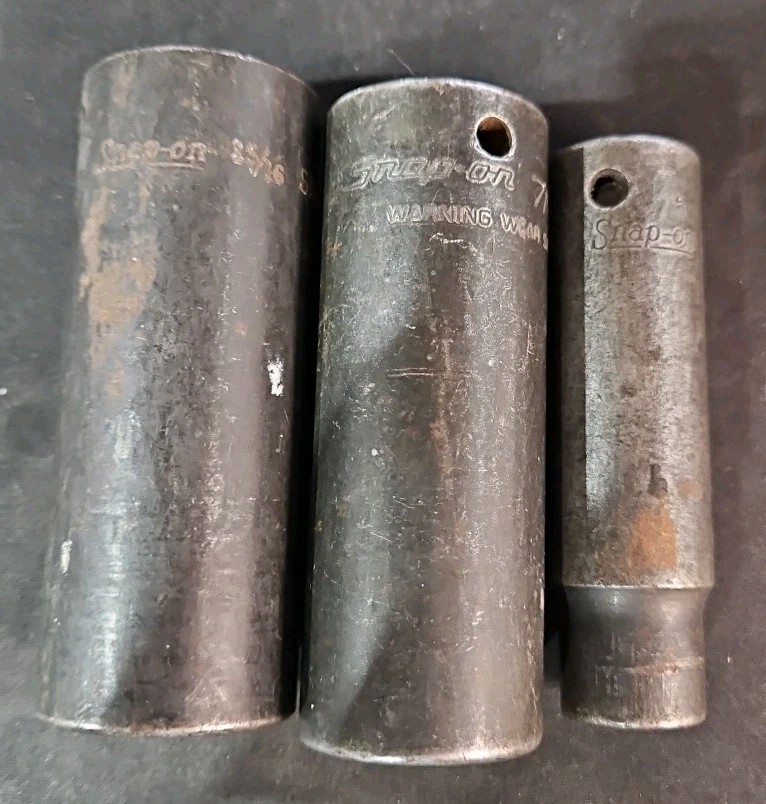 (3) Snap-On Tools (SIM160, SIM280, SIM300) 1/2″D 6 Pt SAE Deep Impact Sockets