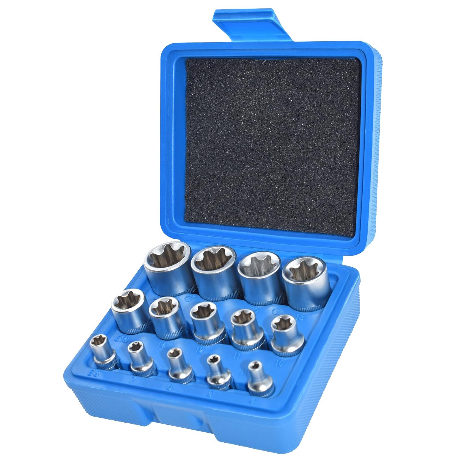 Yuesstloo E-Torx Socket Set, 14 Piece Female 14 PCS – E Socket, Blue Case