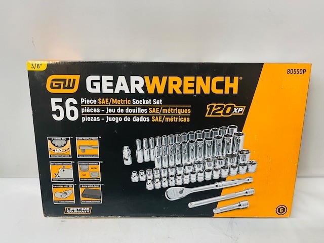 GearWrench 56pc. SAE/Metric Socket Set 80550P, 3/8″ Drive, 6 Point, 120XP- NEW