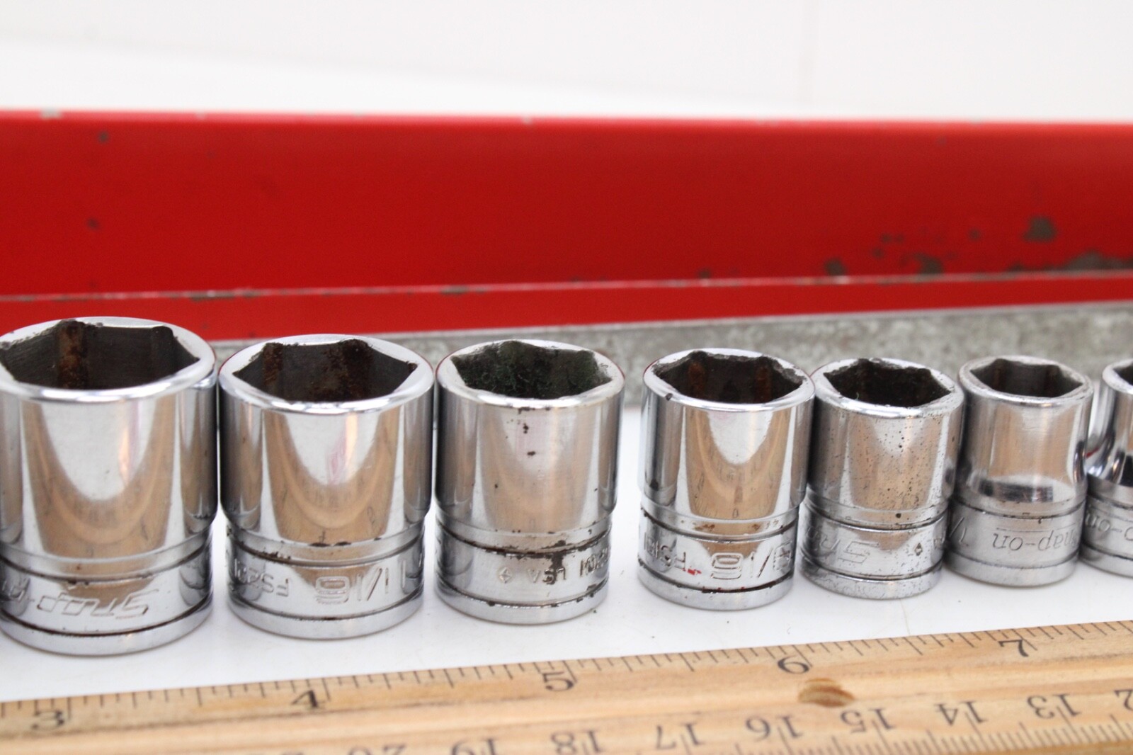 Snap On FS081-FS281 1/4″-78″ 3/8″ Drive 6 Point 11 Piece Shallow Sockets Set USA