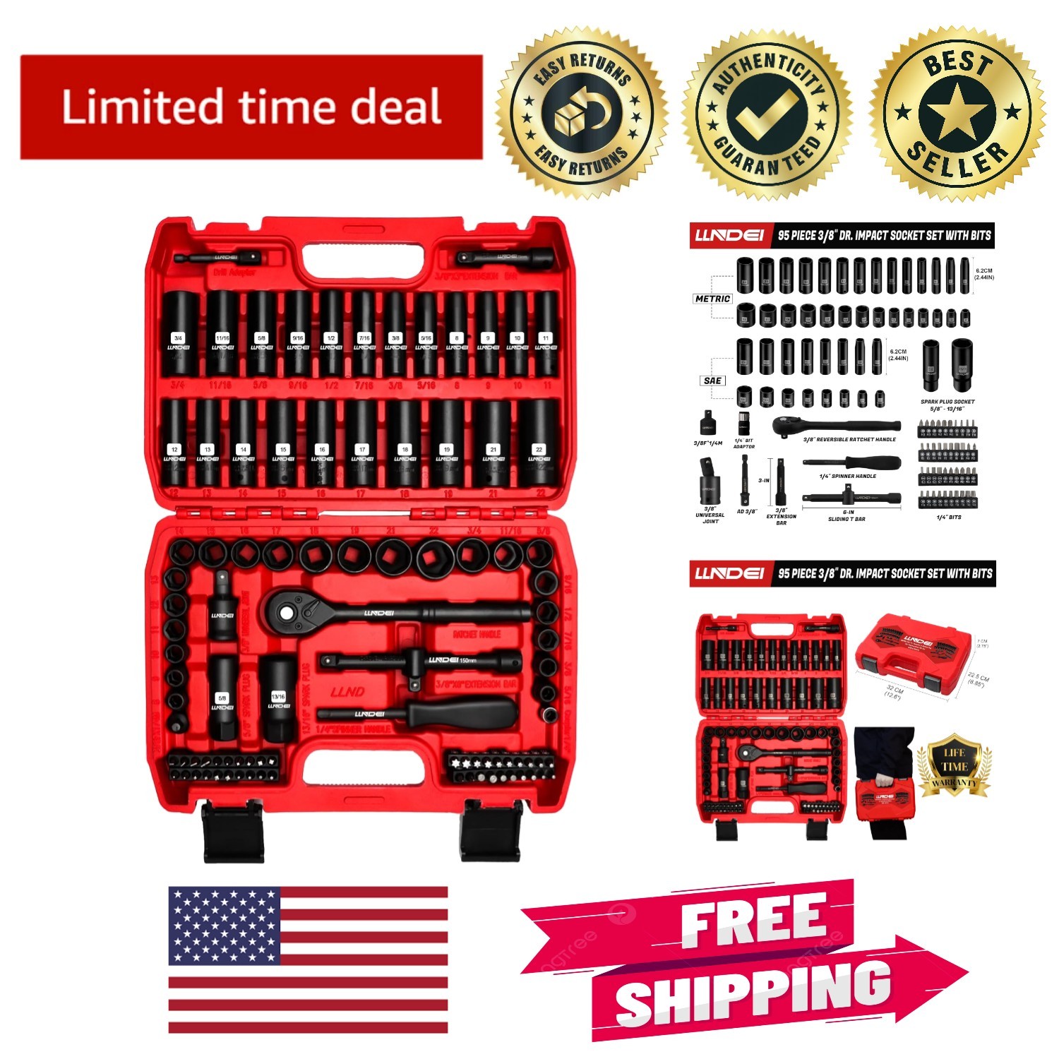 Versatile 3/8” Drive 95-Piece Socket Set – Deep & Shallow Chrome Vanadium Kit