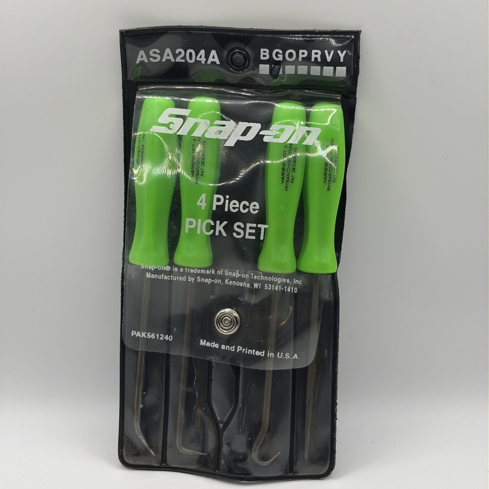 Snap-On ASA204A 4pc Pick Set Green Handle Mechanic Hand Tool Pic Picks