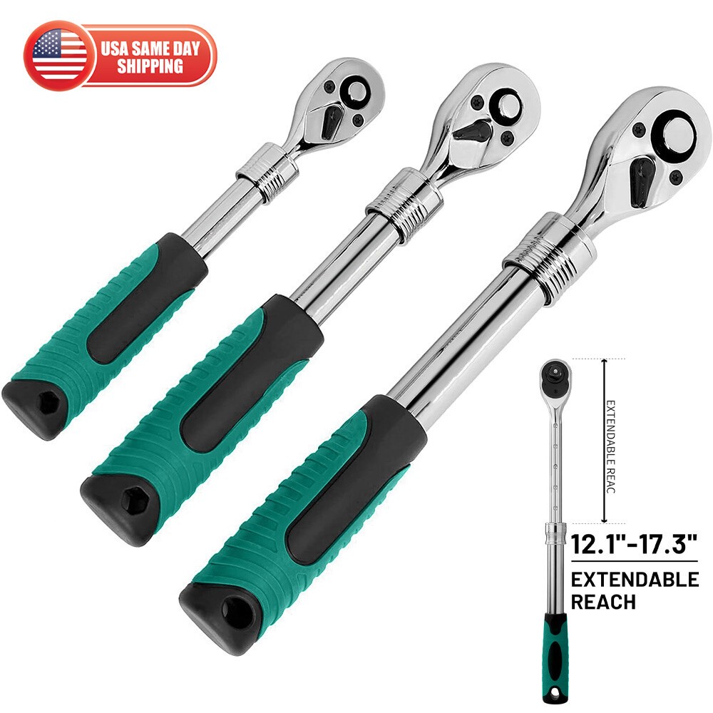 3PCS 1/4″ 3/8″ 1/2″ Drive Ratchet Socket Wrench Quick-Release Spanner 72 Teeth