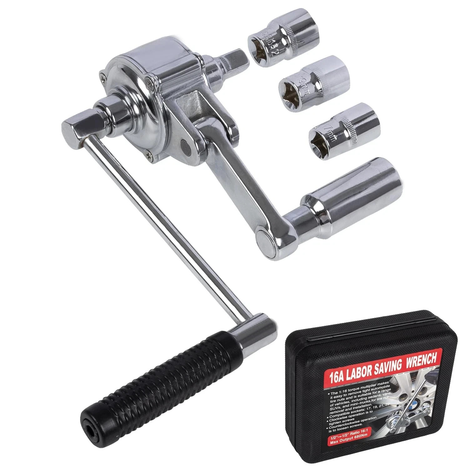 C-HORSE 16-B Labor Saving Wrench Tire Lug Nut Remover 17mm 19mm 21mm Sockets