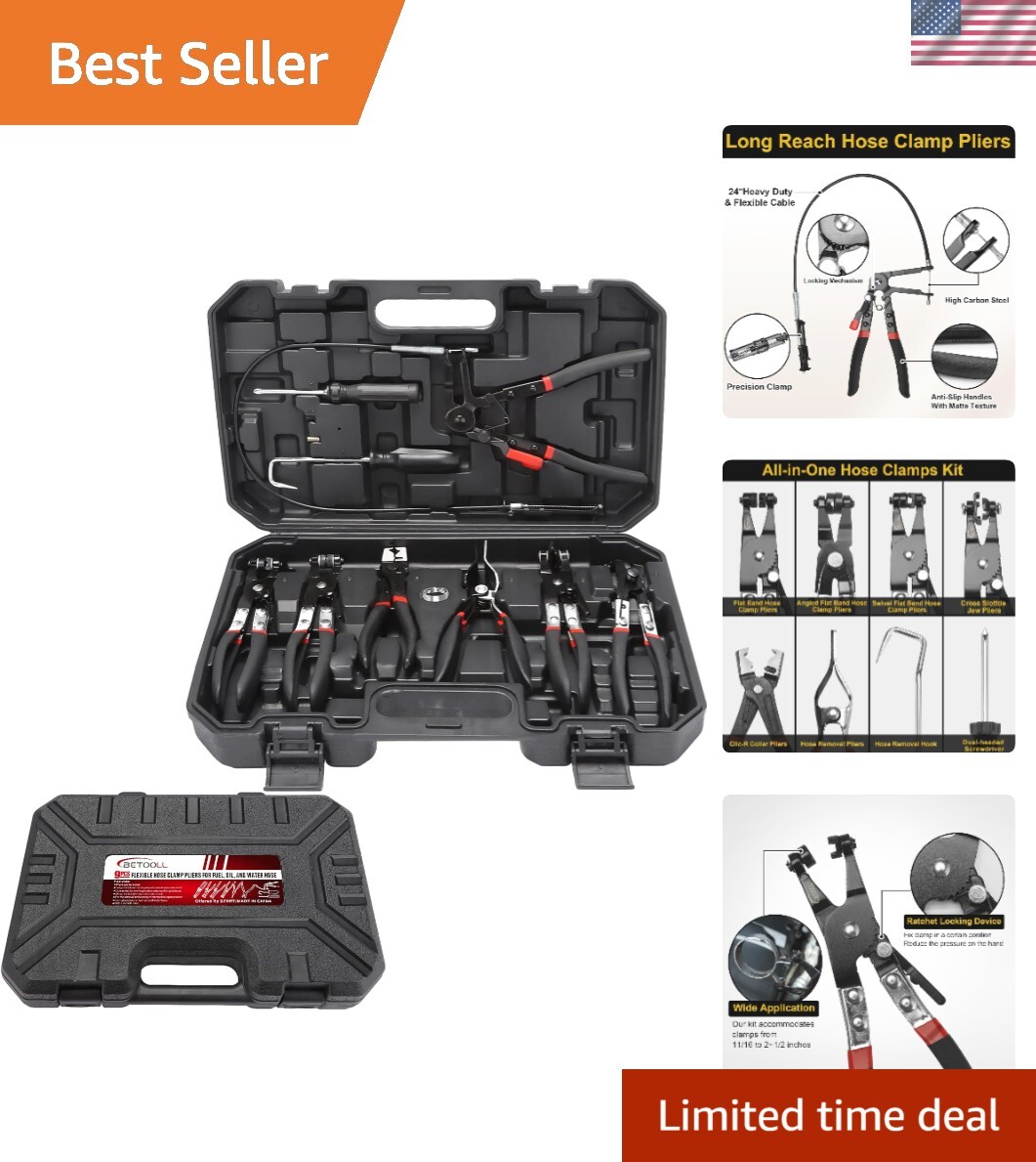 Durable Carbon Steel Hose Clamp Pliers – 9 Piece Set for Diverse Applications