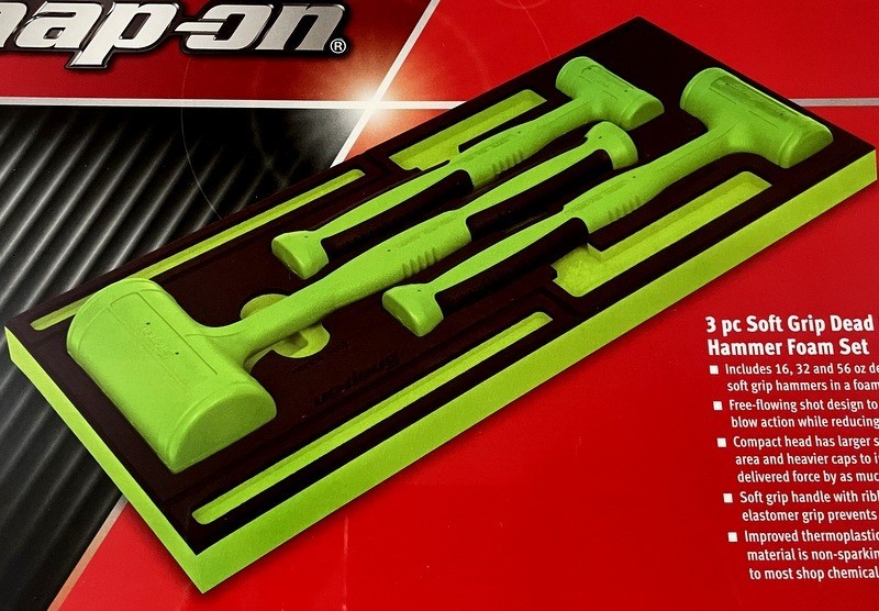New Snap-On 3pc GREEN 16, 32, 56oz Dead Blow Hammer Set HBFE301FG