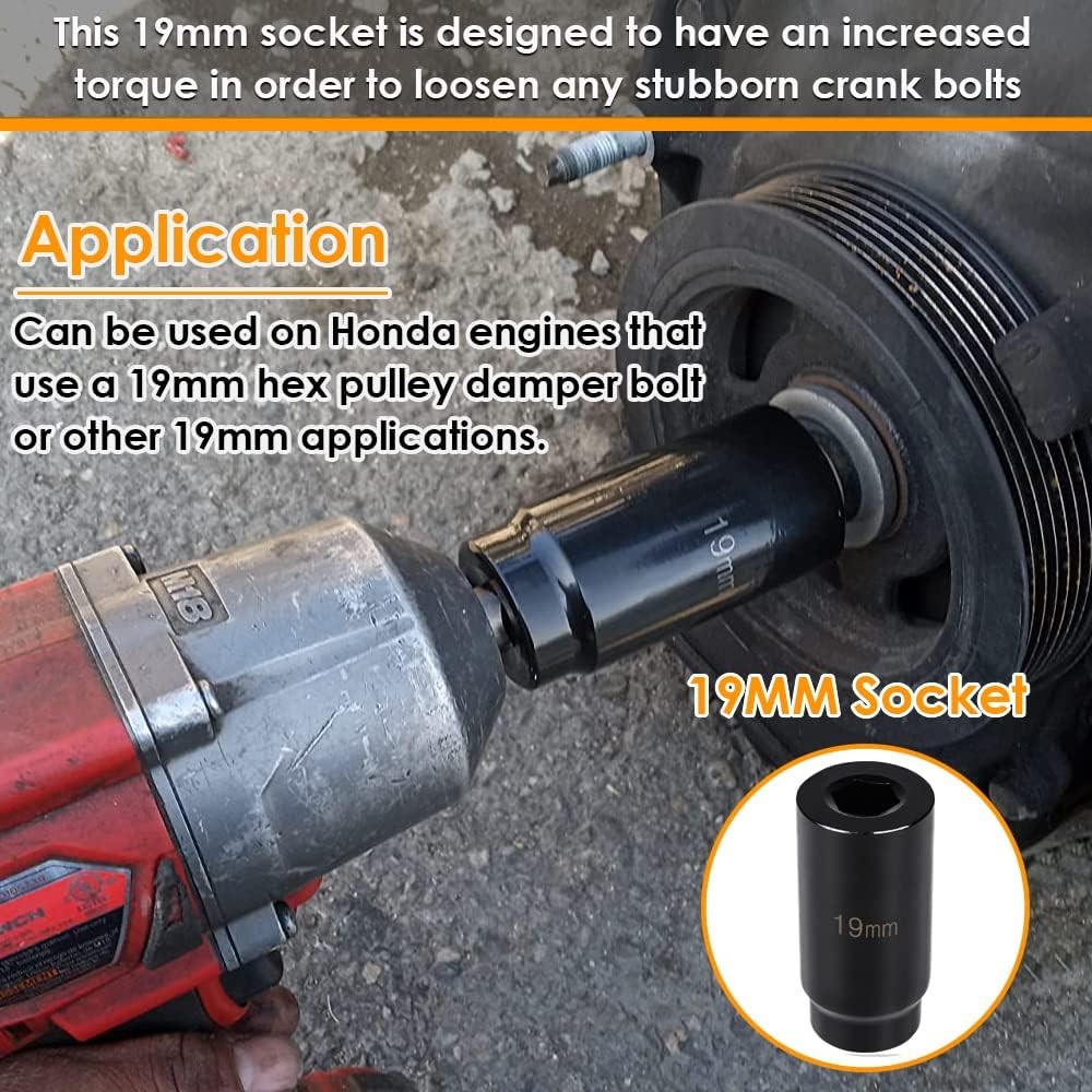 19mm Harmonic Balancer Socket & 50mm Crank Pulley Wrench Tool for Honda Acura