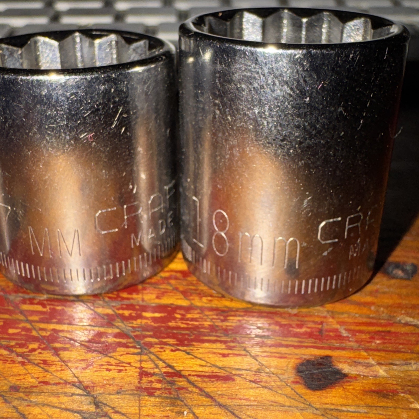 Craftsman USA 17mm 18mm and 14mm 3/8″ shallow Drive 12 PT sockets G series USA C