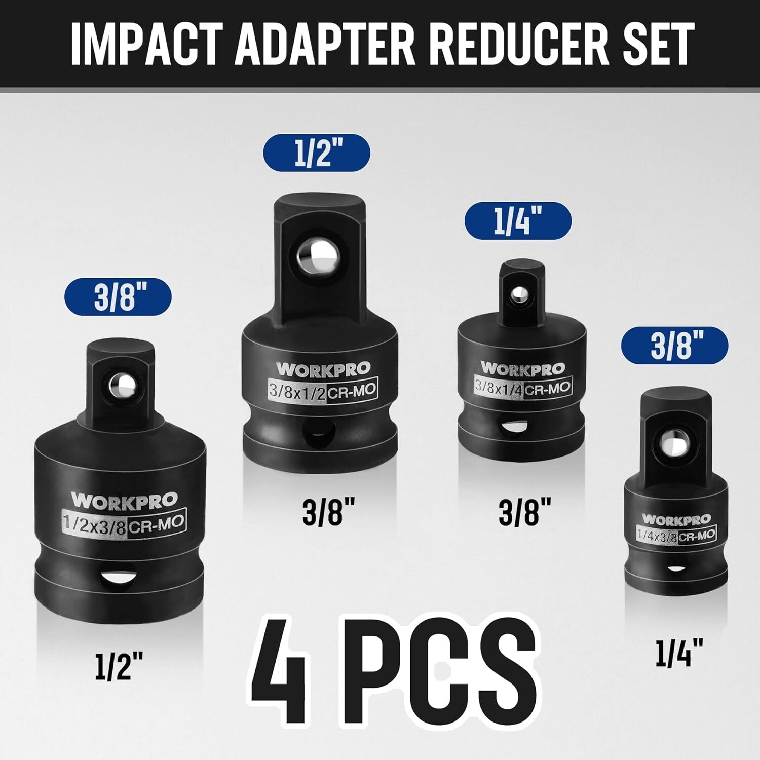 WORKPRO 7PIECE Impact Socket Adapter Set 1/4″ Drill Extension Set 1/2″ 3/8″ 1/4″