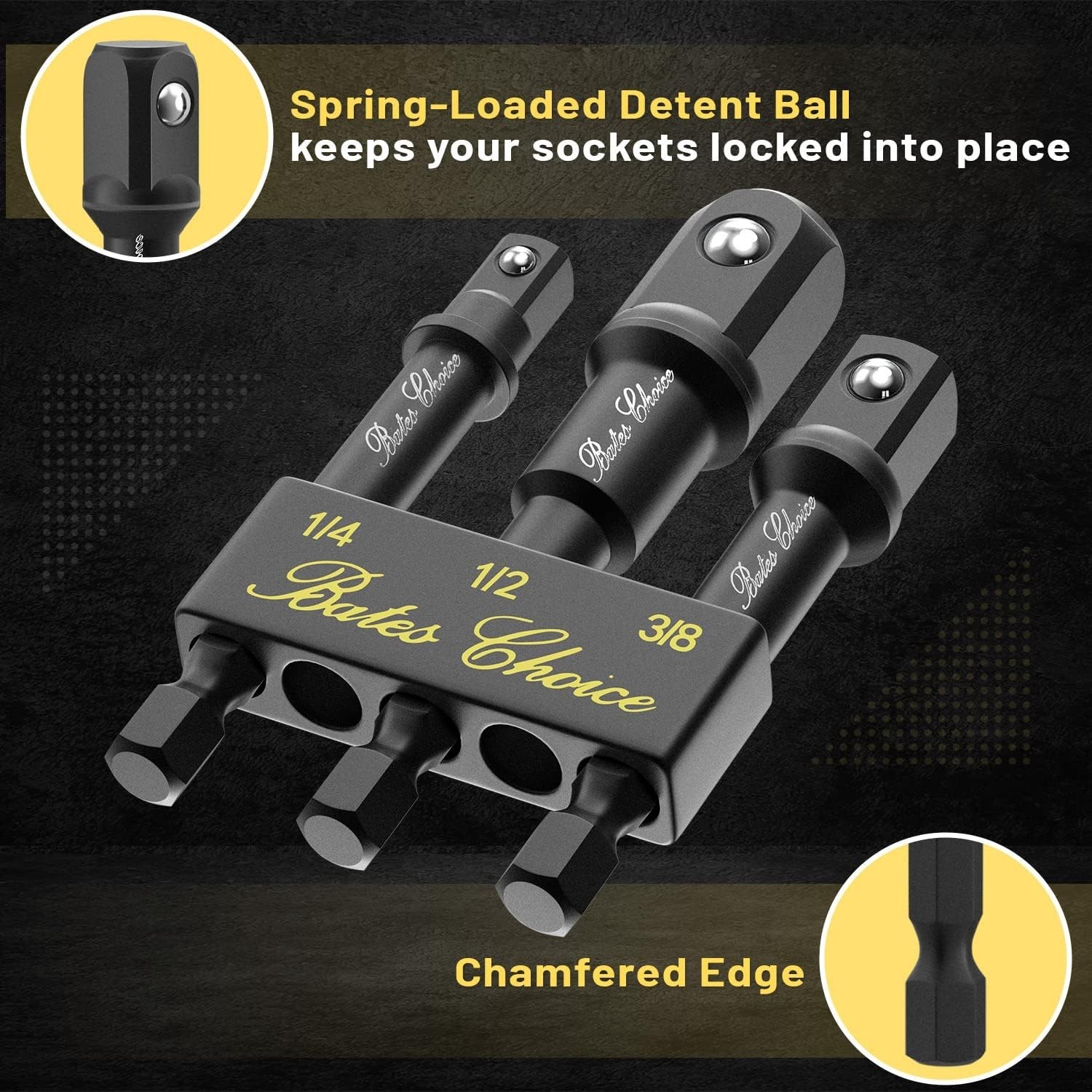 Bates 3-Piece Socket Adapter Set: Adapt Your Drill to 1/4″, 3/8″, & 1/2″ Sizes