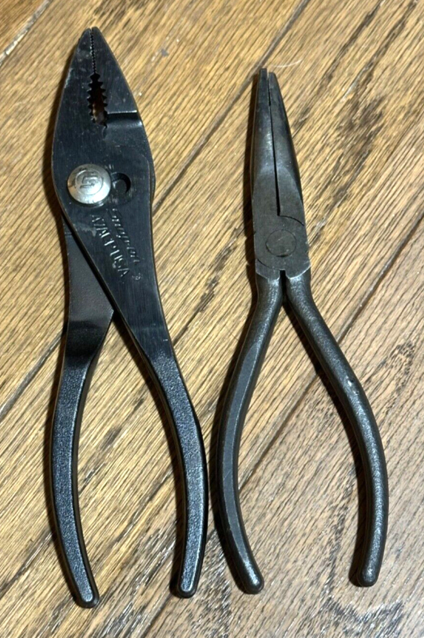 Snap On Tools Set Pliers Needle Nose Adjustable Slip Joint Groove Lot 7.5″ Long