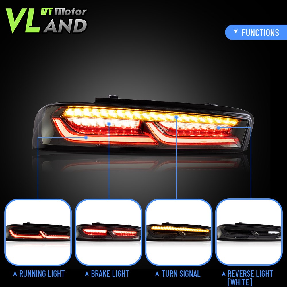 Set VLAND LED Tail Lights For Chevy Camaro 2016-2018 DRL FULL Smoked Sequential
