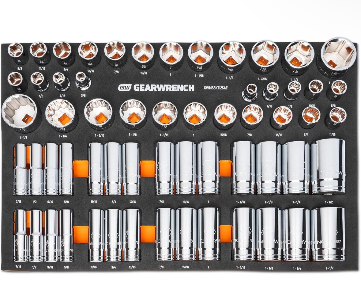 GearWrench 60 Piece Sae Standard And Deep Socket Set With Foam Storage Tray