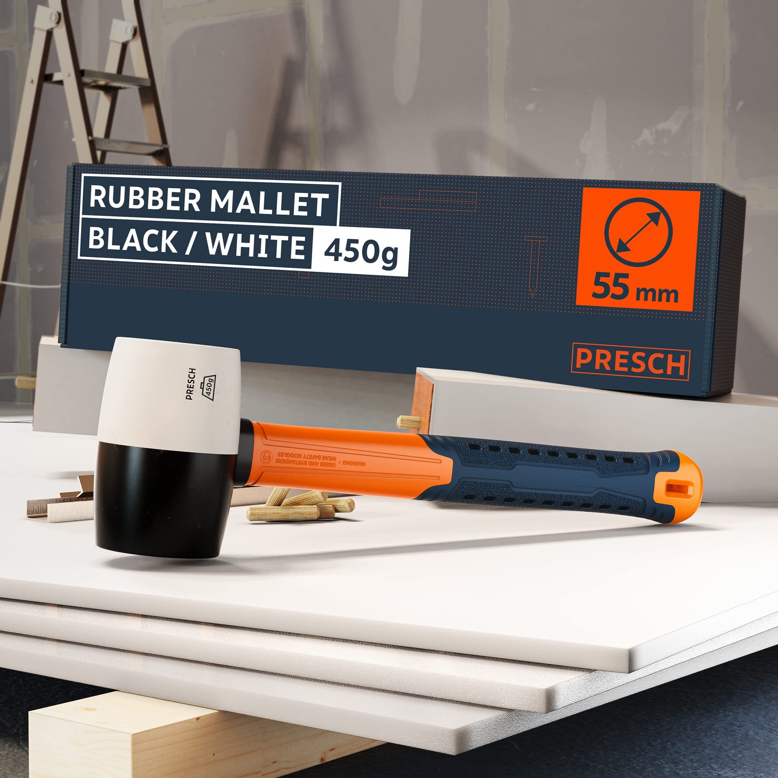 Presch Rubber Mallet Black/White 450g – Hammer 450g, Black / White