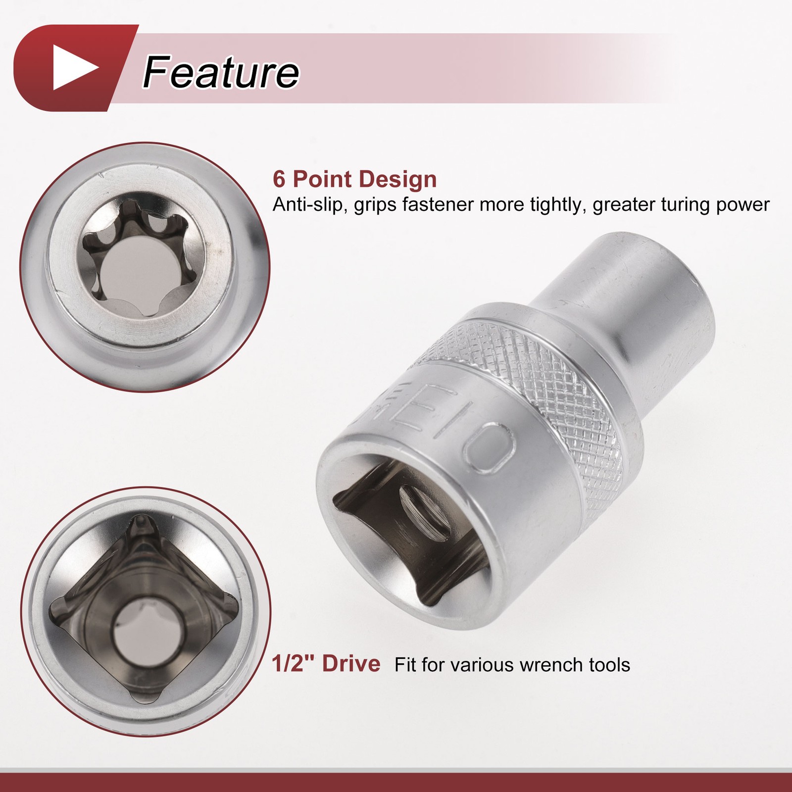 Universal 1/2 Inch Drive Impact Socket 10mm 6 Point High Carbon Steel 1 Pcs