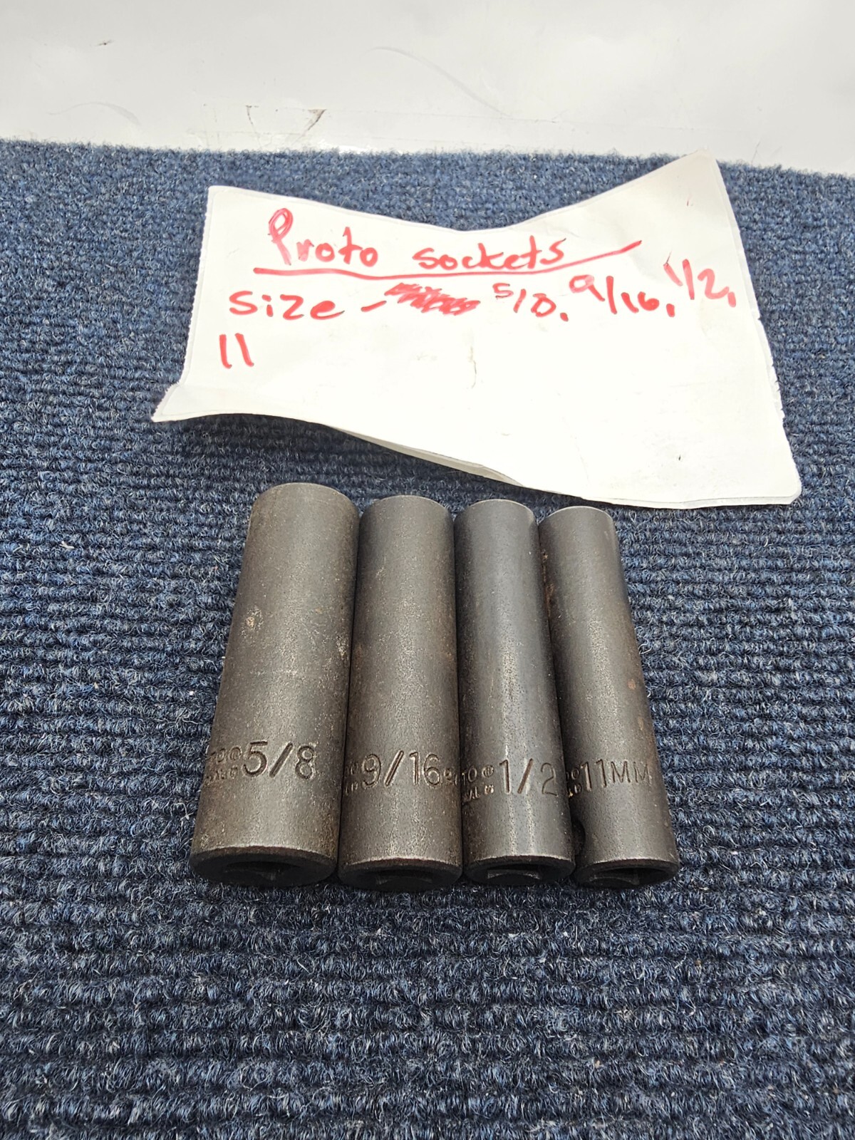 (QTY 4) Proto 3/8″ Drive Deep Impact Sockets 5/8, 9/16, 11mm, 1/2″