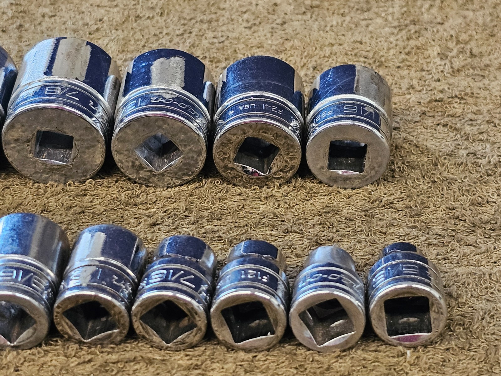 13 Snap On Socket Set 3/8″ Drive F F301 12 Point SAE 15/16 7/8 13/16 3/4 11/16
