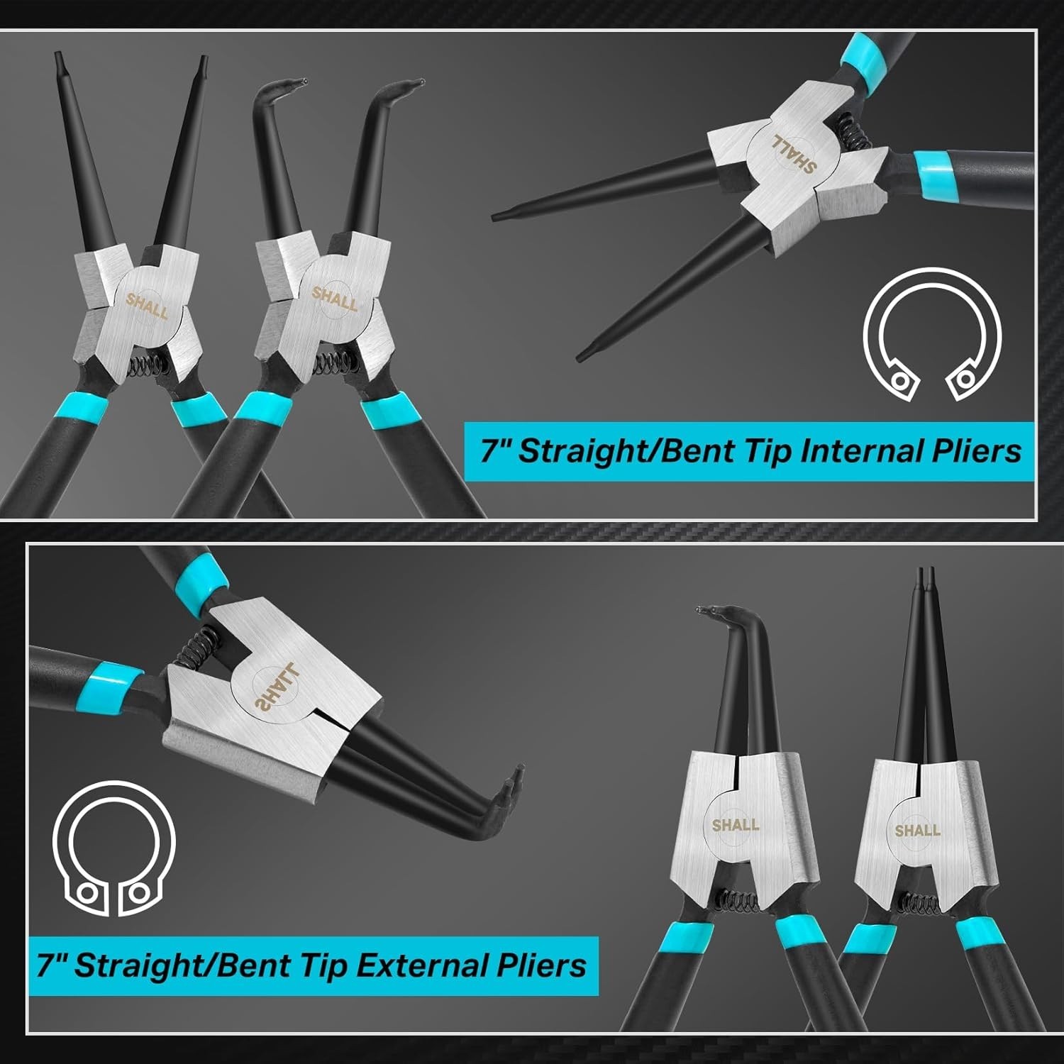 Snap Ring Pliers Set 4pcs Heavy Duty Alloy Steel Internal External Circlip Pl…