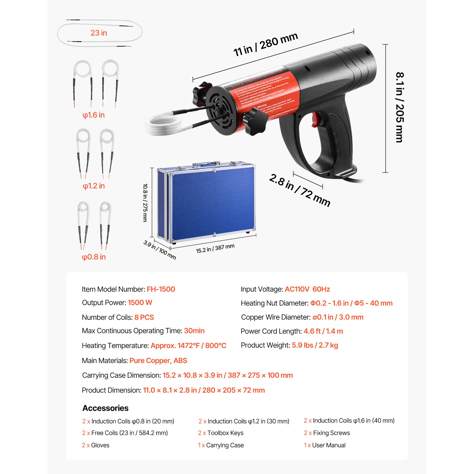 Uimoso Induction Heating Tool Kit for Rusted Bolt and Screw Removal, 1500W 110V