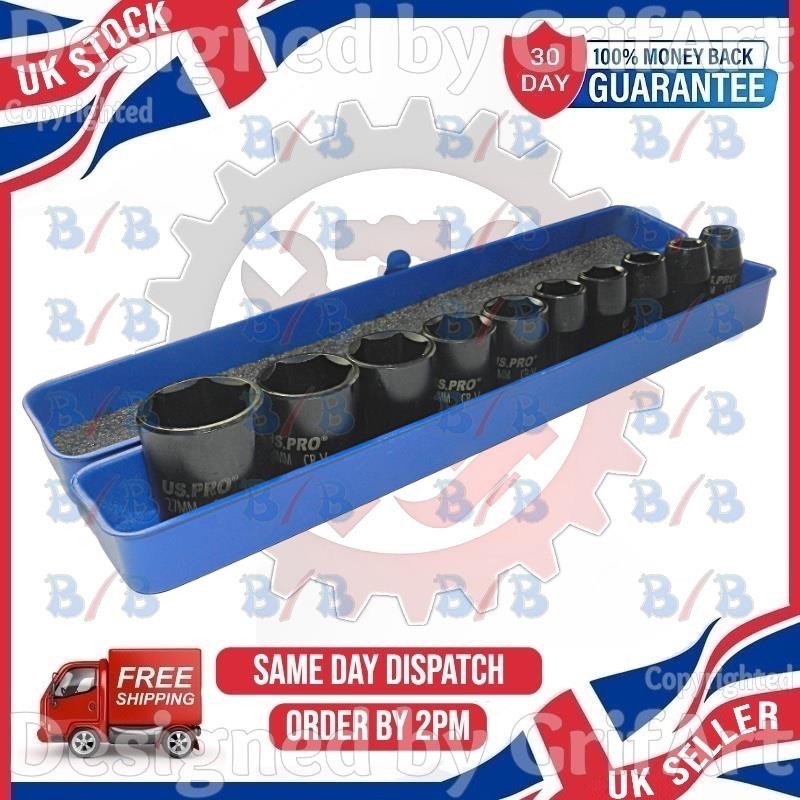10PC 1/2″ INCH DRIVE METRIC SHALLOW IMPACT SOCKET SET 9MM TO 27MM 6PT WITH CASE