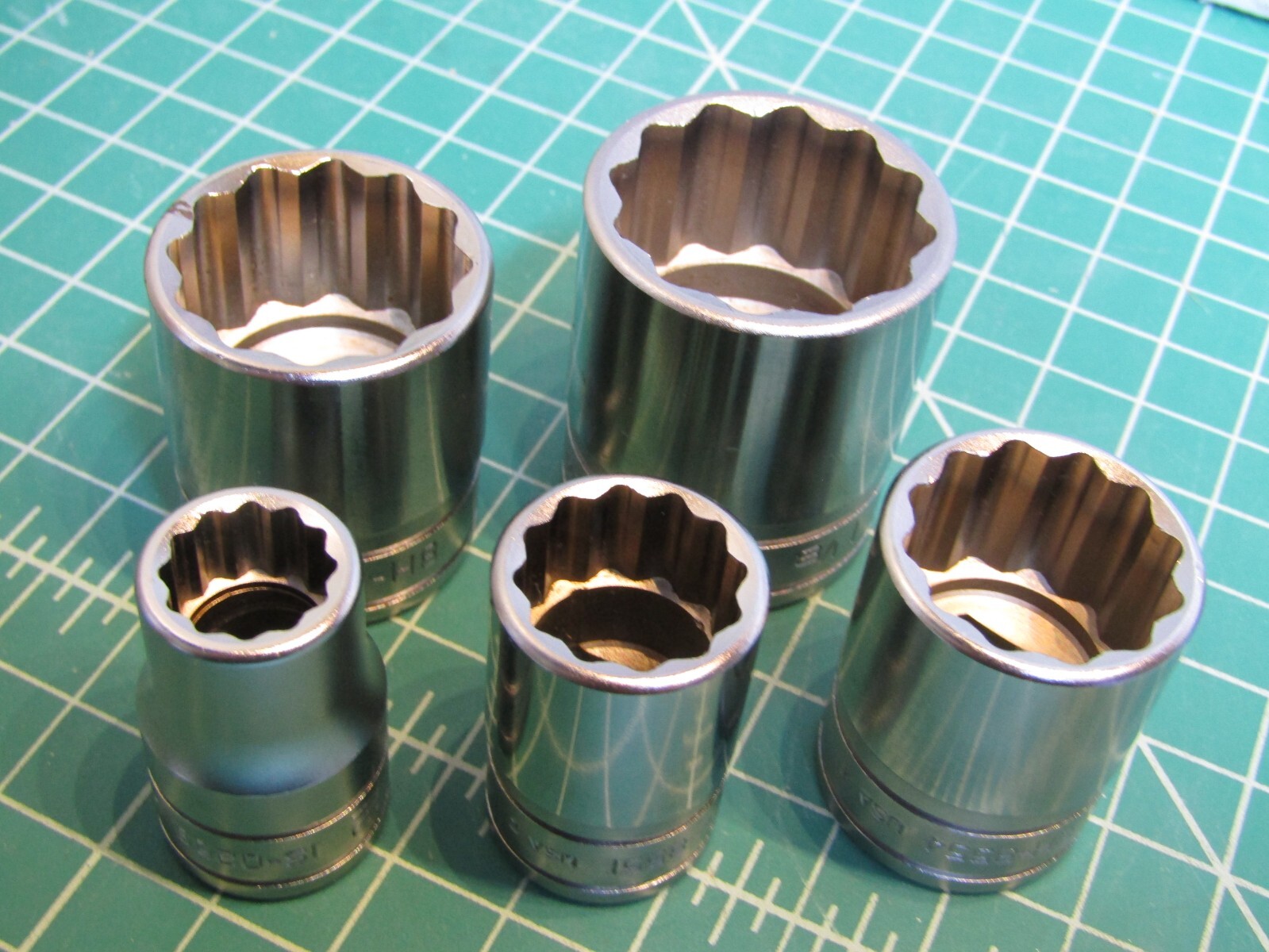 Lot of 5 CAT Sockets, NEW all ½” Drive, Standard Sockets 12 pt, 1 – ½” # 1S-0259