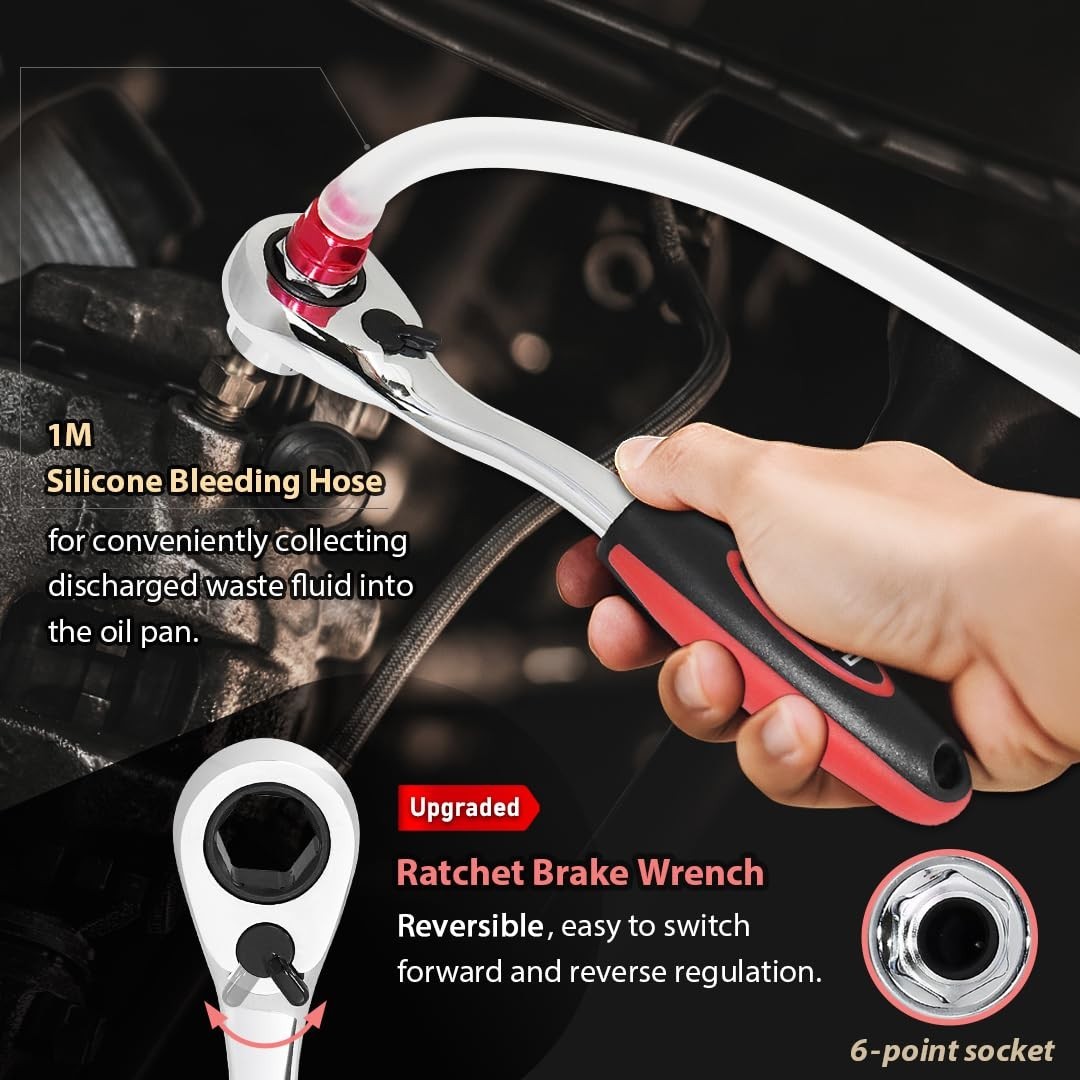 Upgraded Brake Bleeder Wrench Set with One Way Check Valve, 7-12mm & 3/8″ Socket